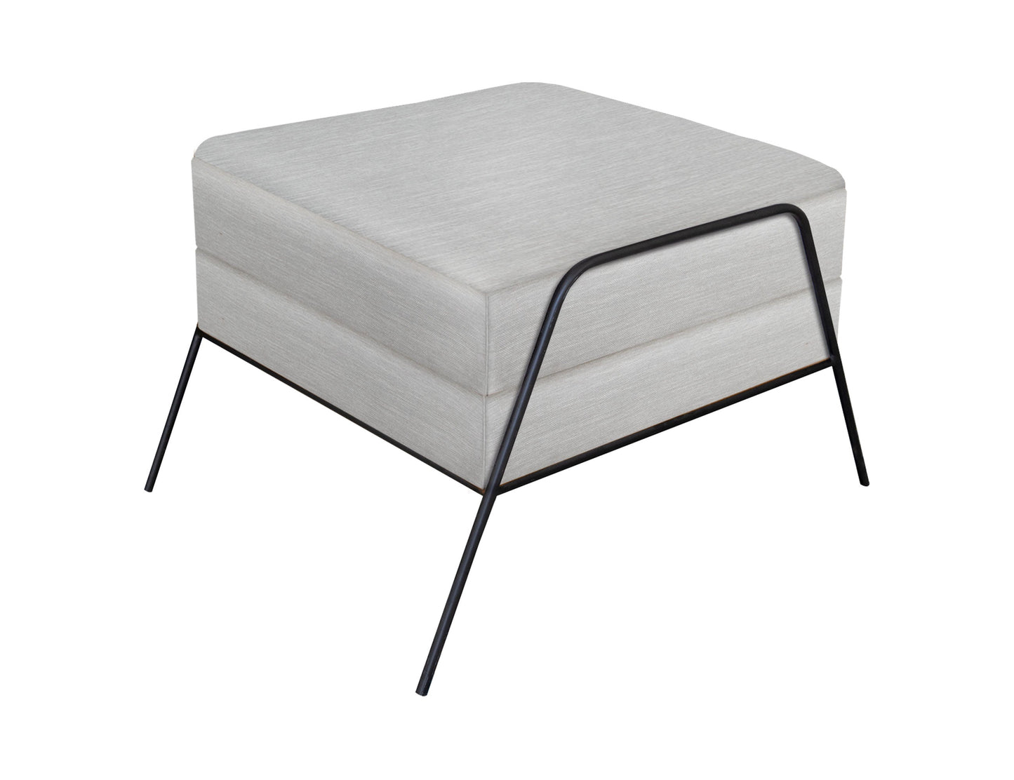 Wooden Frame & Metal Base, Footstool Ottoman - Ecru Beige