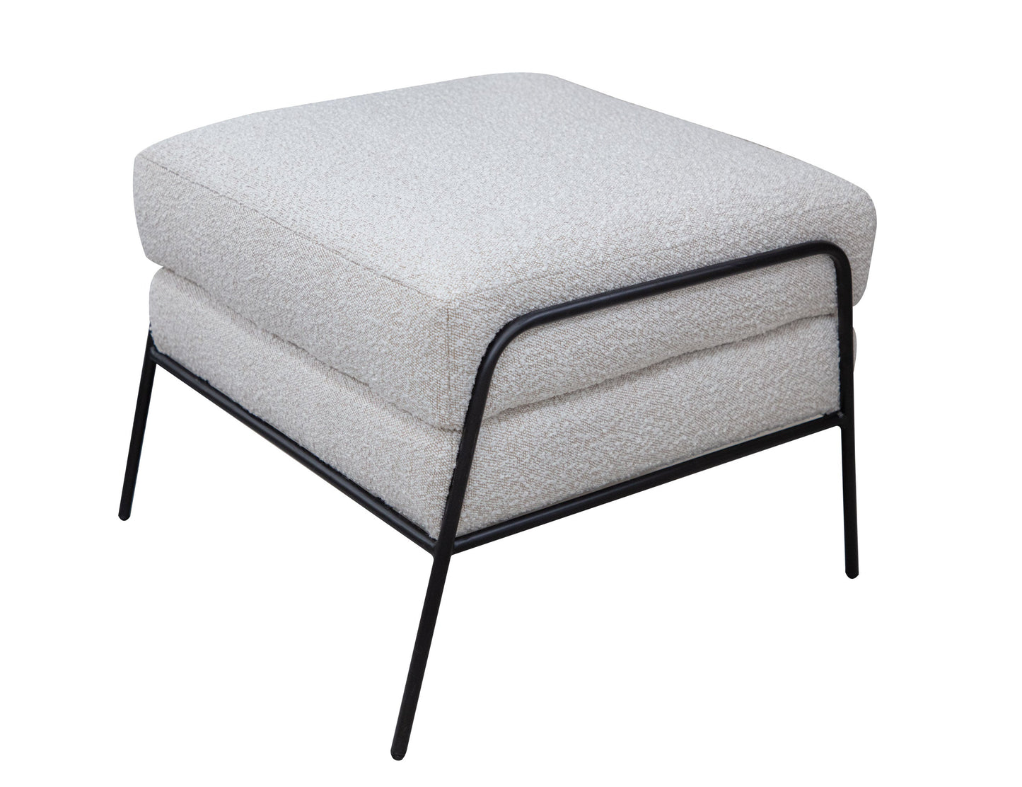 Wooden Frame & Metal Base, Footstool Ottoman - Light Cream