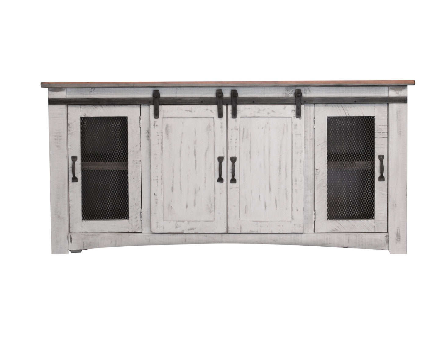 4 Door 70" TV Stand - Antiqued White & Brown