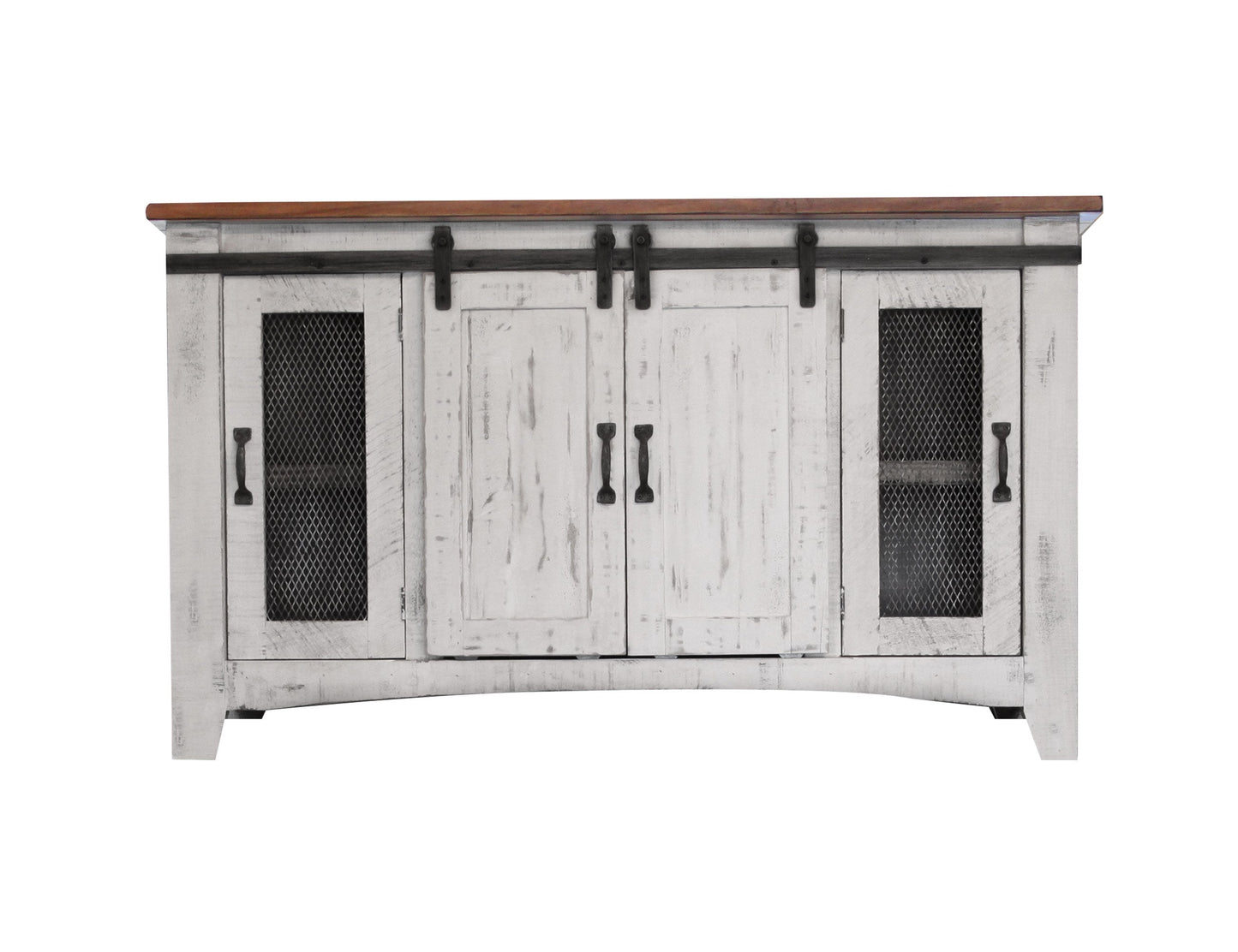 4 Door 60" TV Stand - Antiqued White & Brown