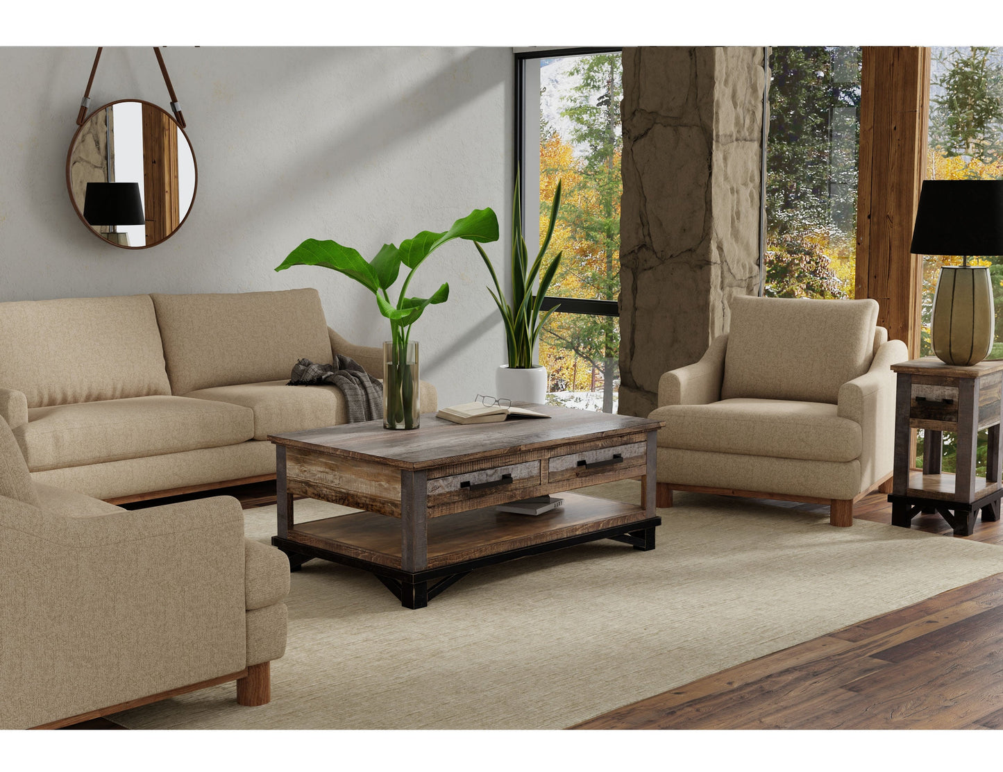 Wooden Frame & Base, Sofa - Brown Camel