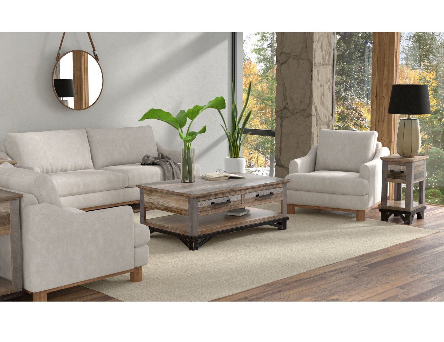 Wooden Frame & Base, Sofa - Ivory