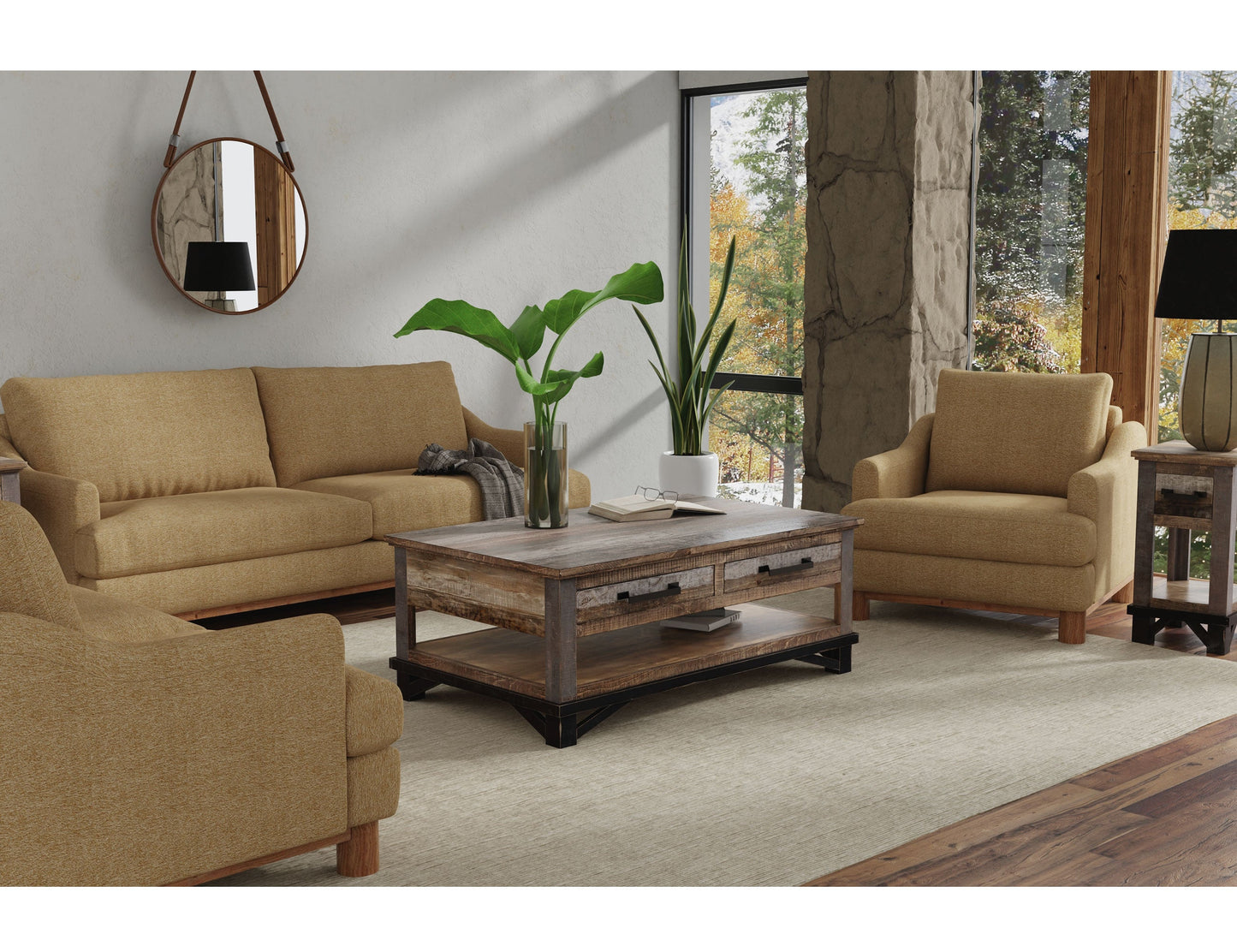 Wooden Frame & Base, Sofa - Capuccino Brown