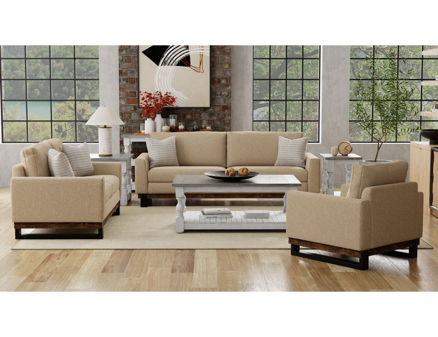 Metal & Wood Base, Armchair - Brown Camel