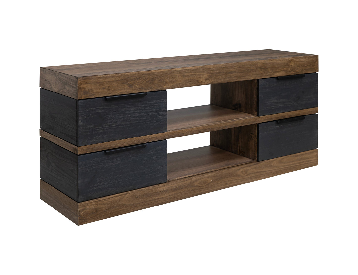 4 Drawer TV Stand - Satin Black And Brown