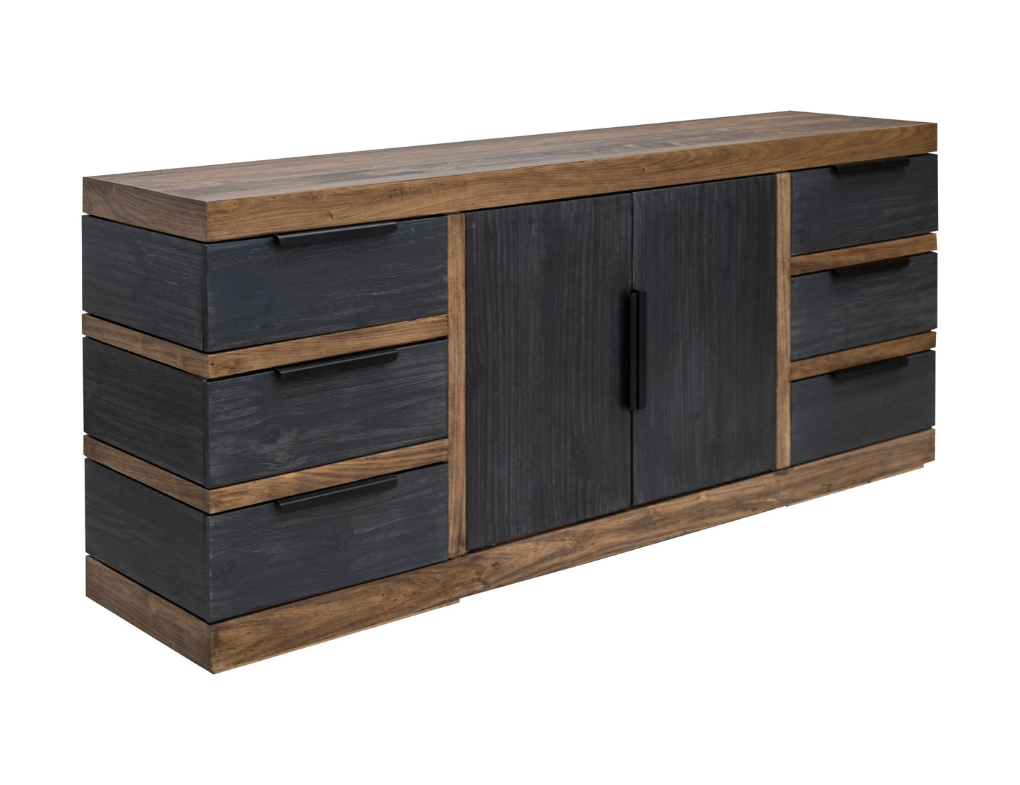 6 Drawer 2 Doors Console - Satin Black and Brown