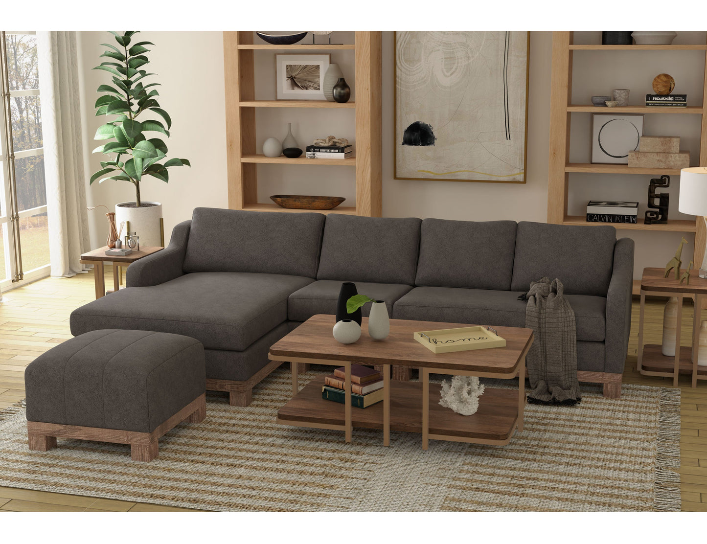 Wooden Frame & Base, Sectional Right-Arm Loveseat - Iron Gray