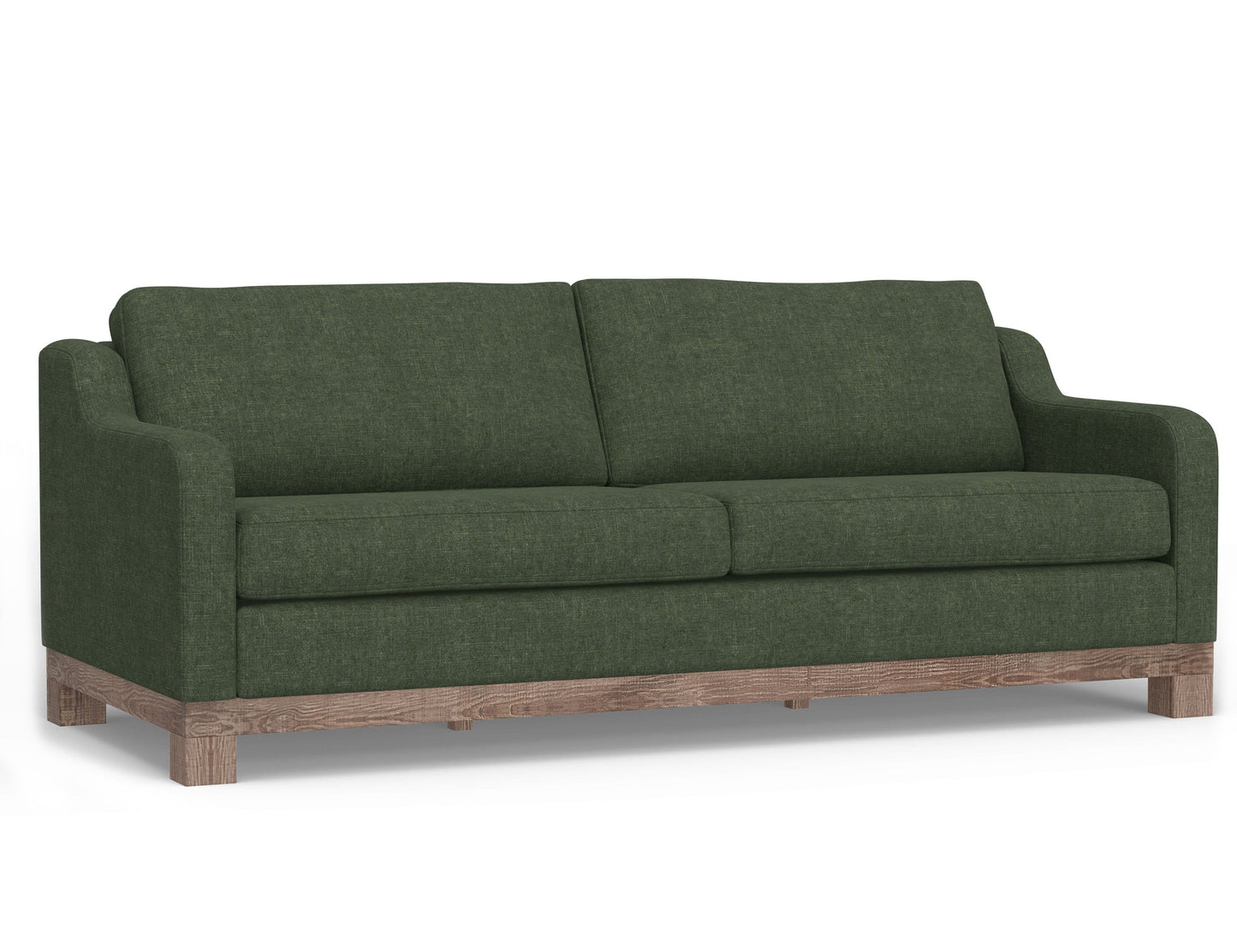Wooden Frame & Base, Two-Cushion Sofa - Olive Green