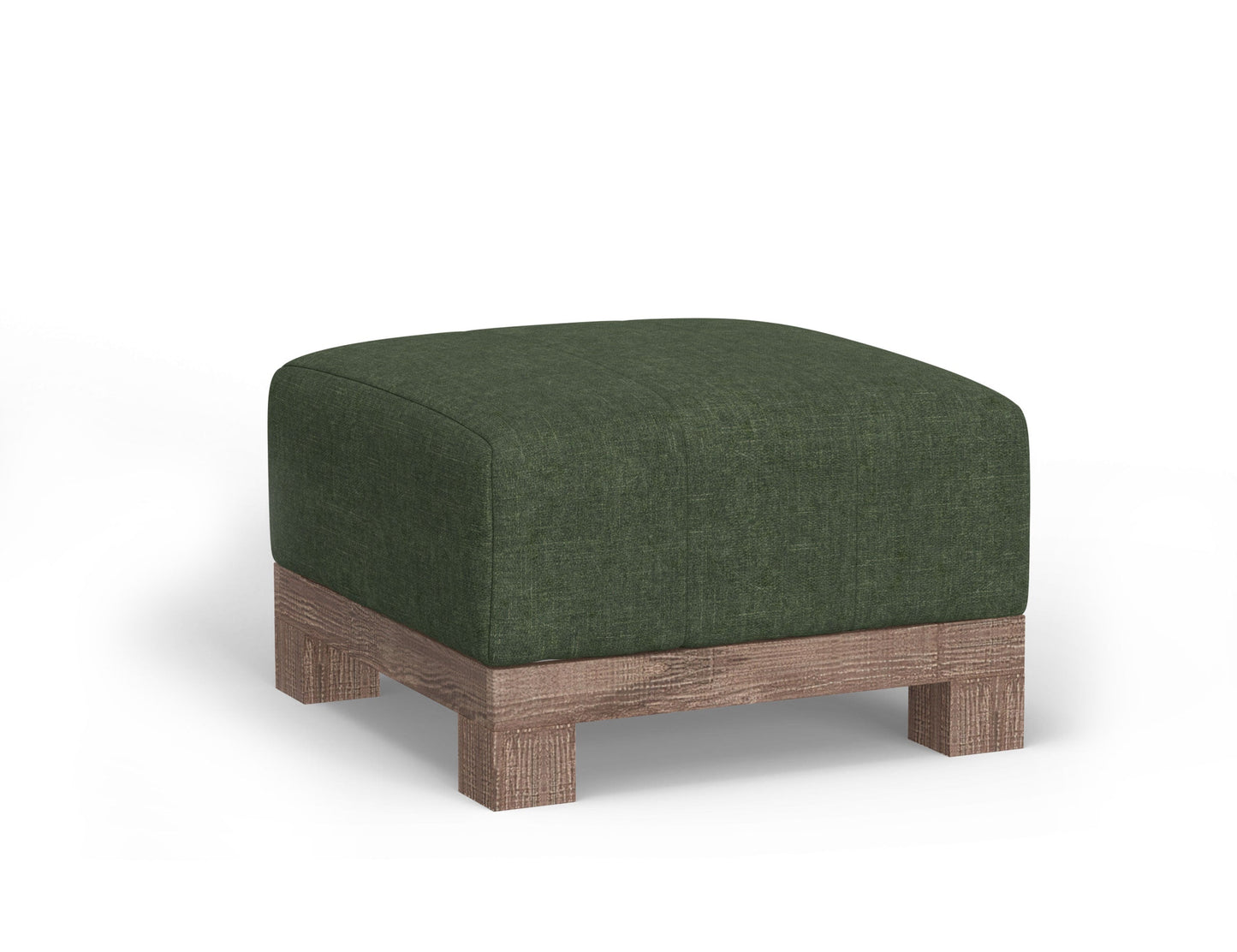 Wooden Frame & Base, Upholstered Square Ottoman - Olive Green