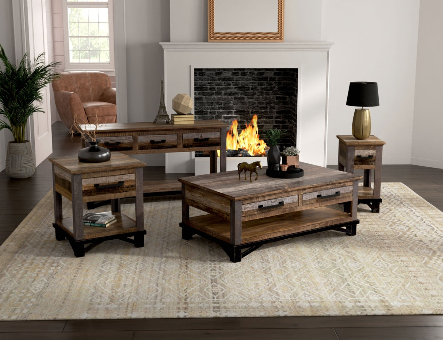 1 Drawer End Table - Two Tone Gray & Brown