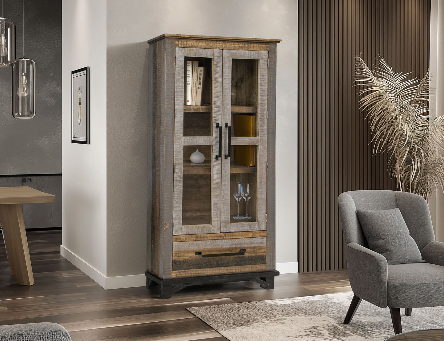 1 Drawer, 2 Doors Cabinet - Two tone Gray & Brown