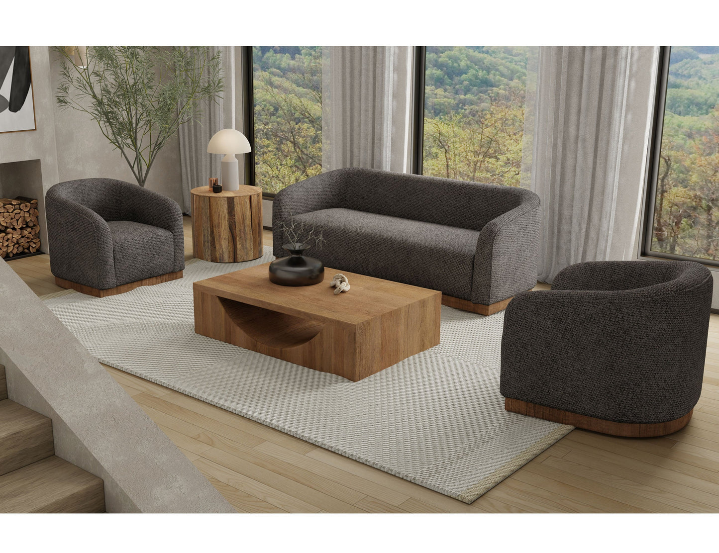 Wooden Frame & Base, Sofa - Iron Gray