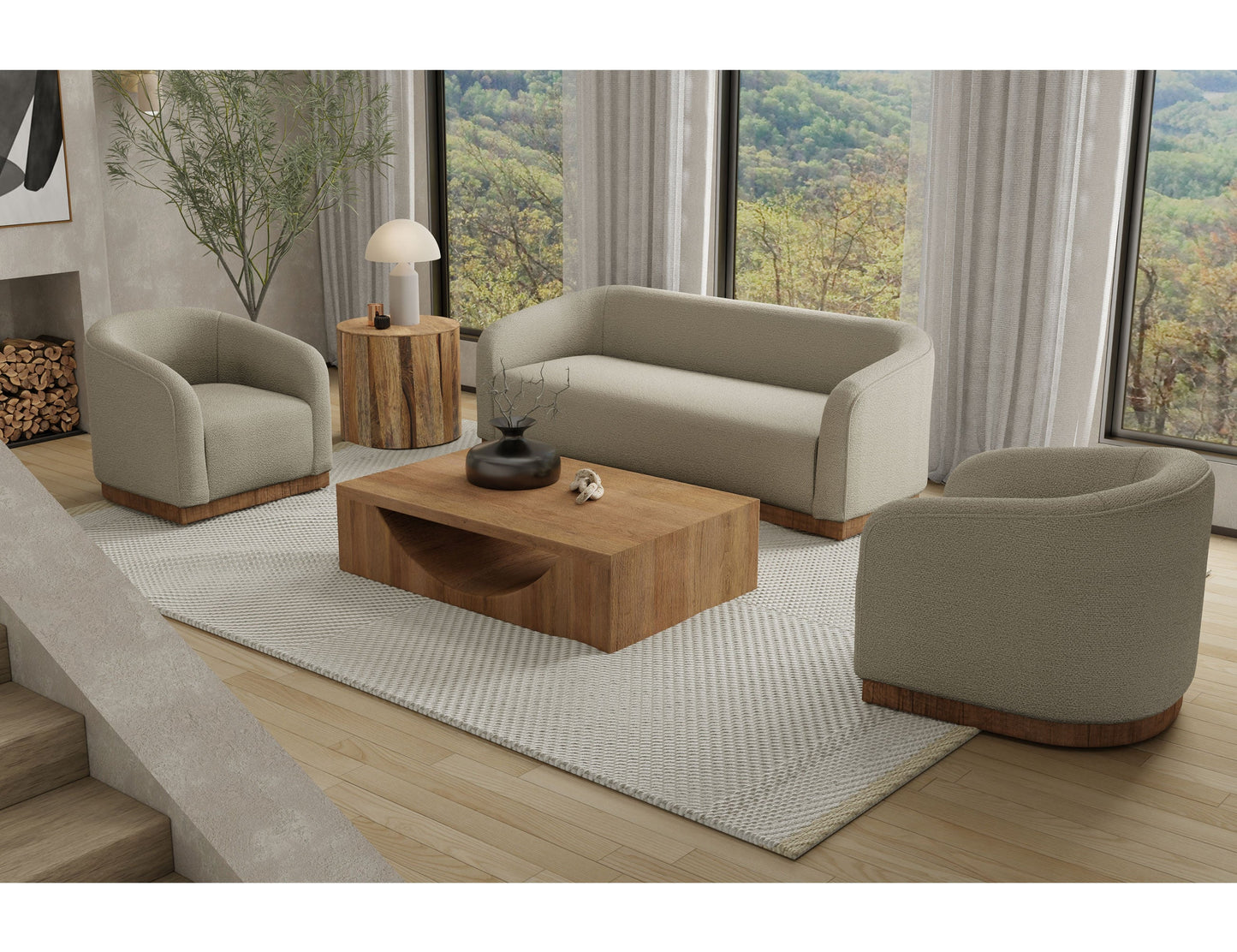 Wooden Frame & Base, Sofa - Almond Gray