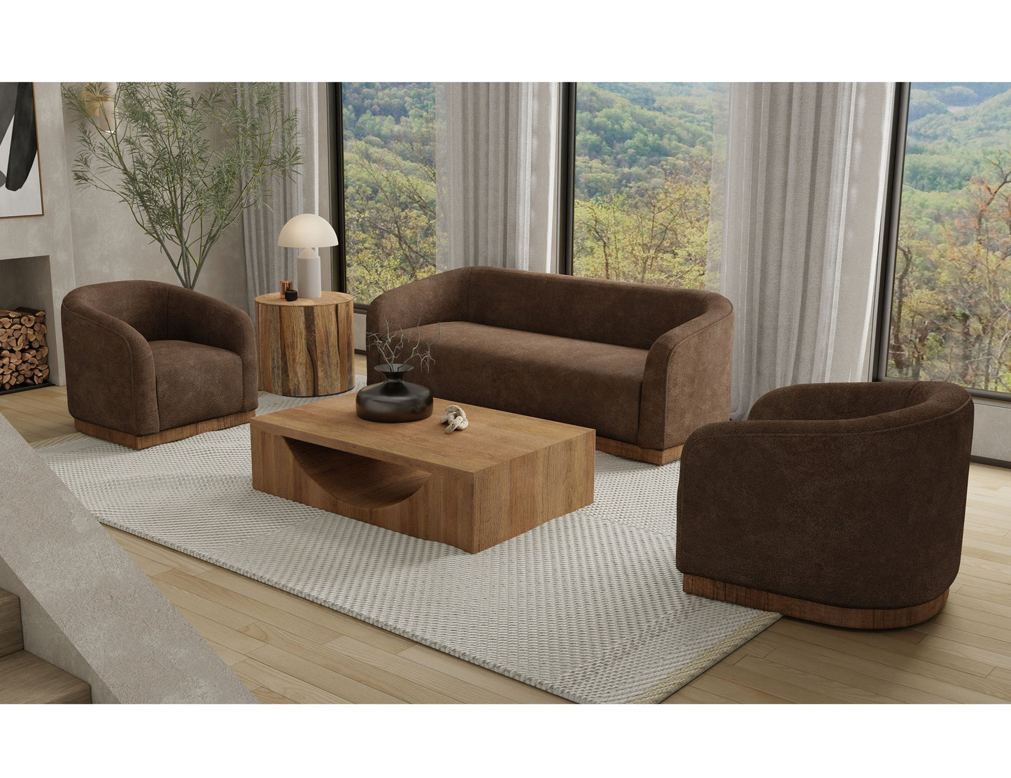 Wooden Frame & Base, Armchair - Chocolate Brown
