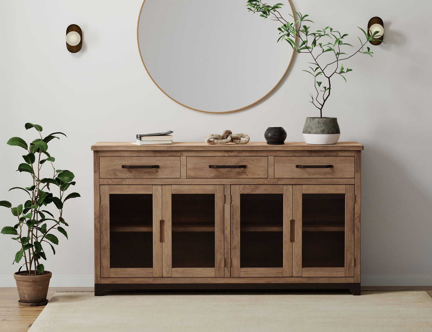 3 Drawer 4 Glass Doors Console - Brown Cappuccino