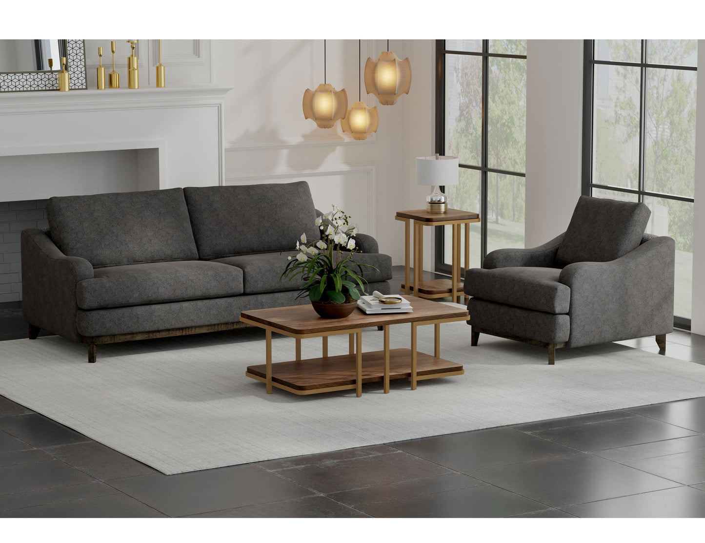 Wooden Frame & Base, Armchair - Iron Gray