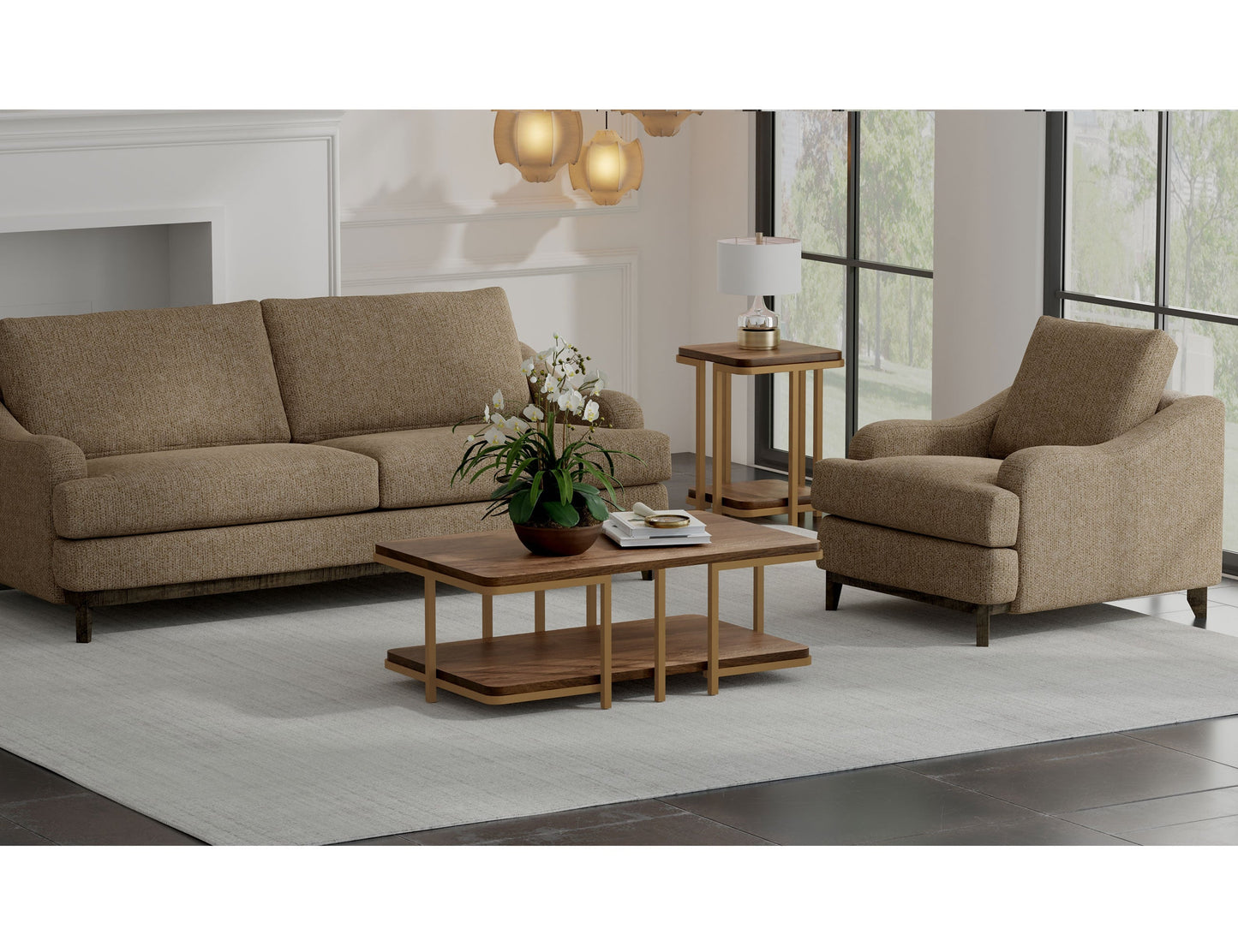 Wooden Frame & Base, Armchair - Brown Camel