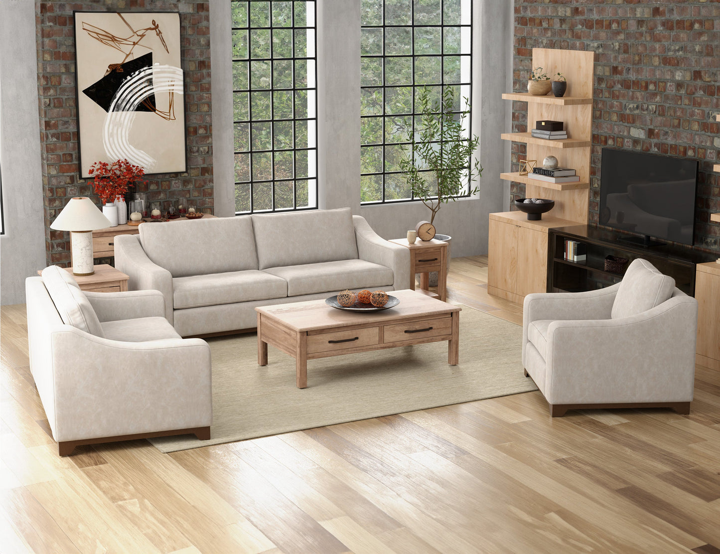 Wooden Frame & Base, Armchair - Ivory