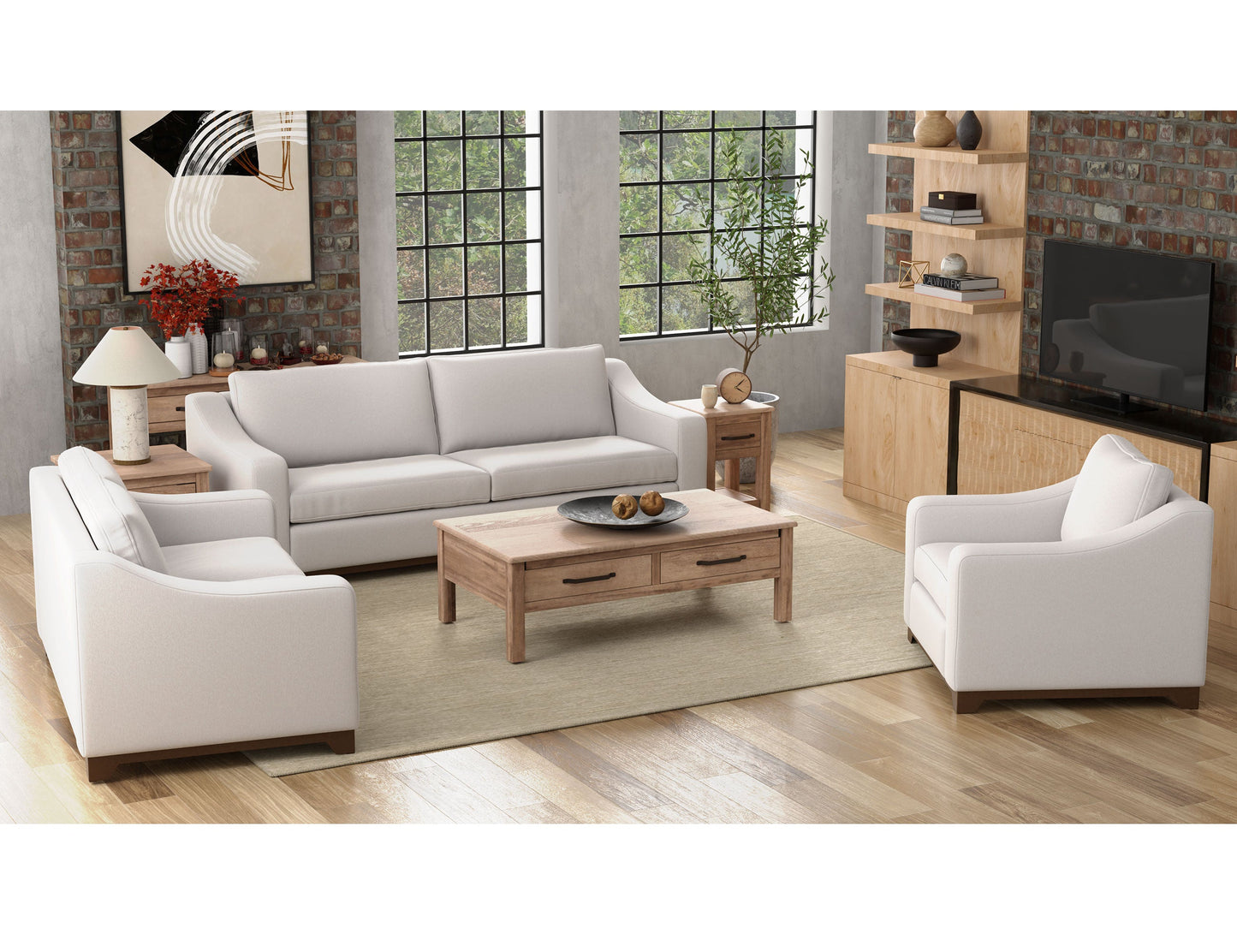 Wooden Frame & Base, Armchair - Mink Withe
