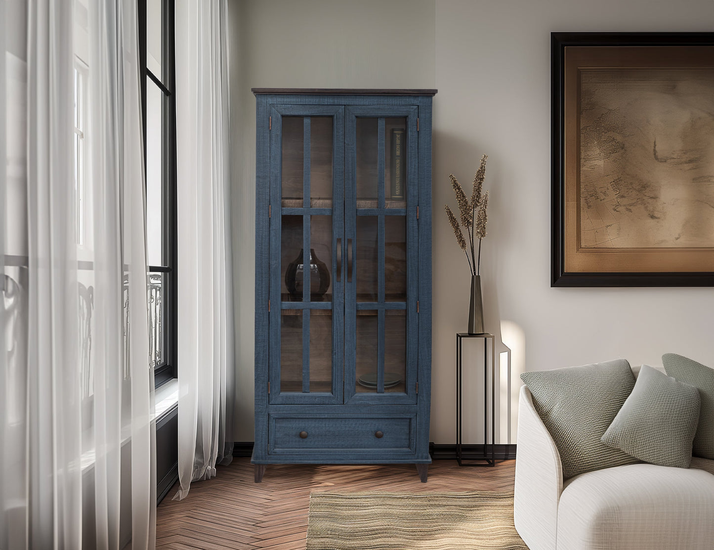 1 Drawer, 2 Glass Doors Cabinet - Deep Blue