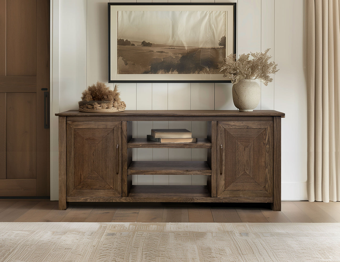 2 Doors TV Stand - Walnut Brown