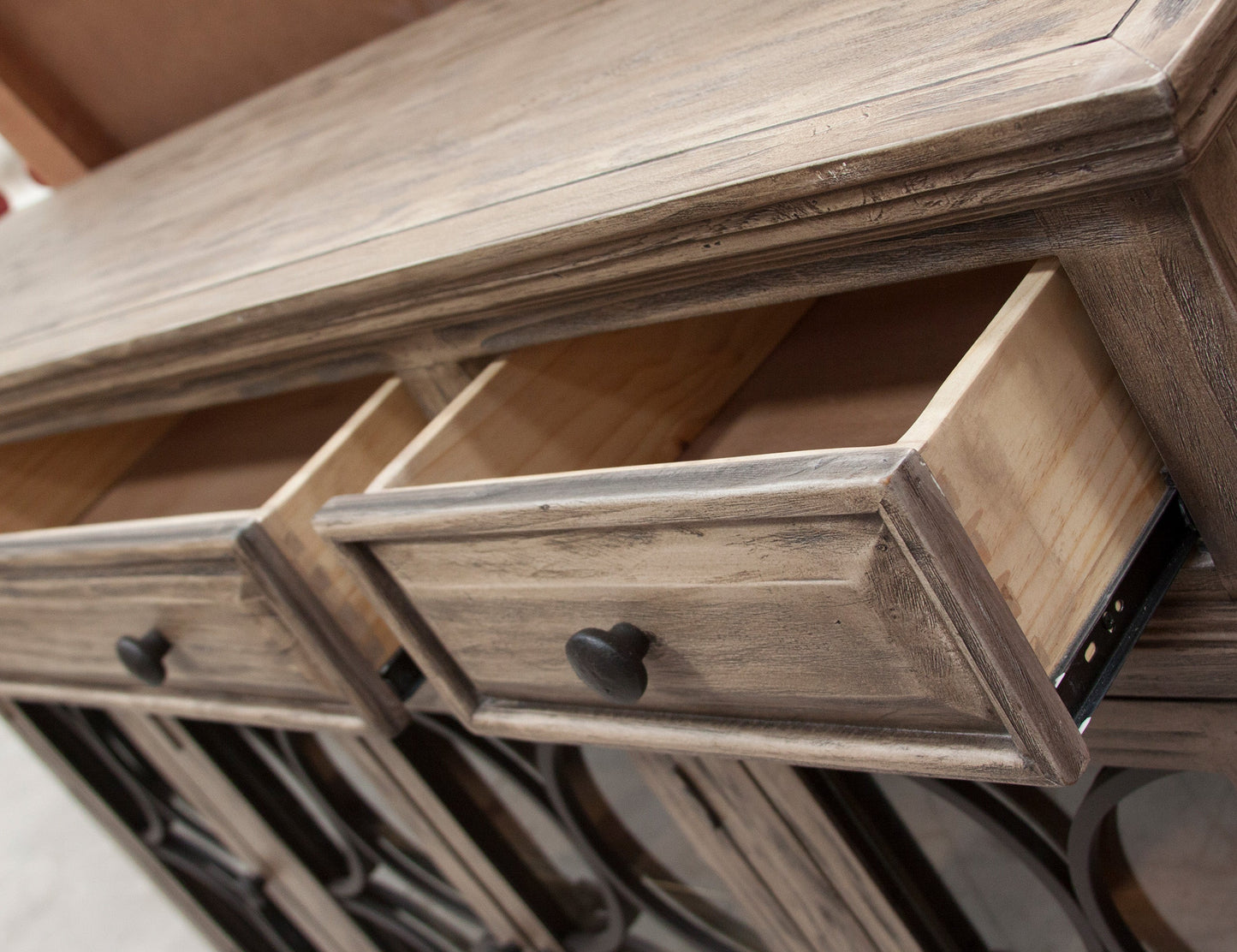 4 Glass Doors 3 Drawers Console - Sand