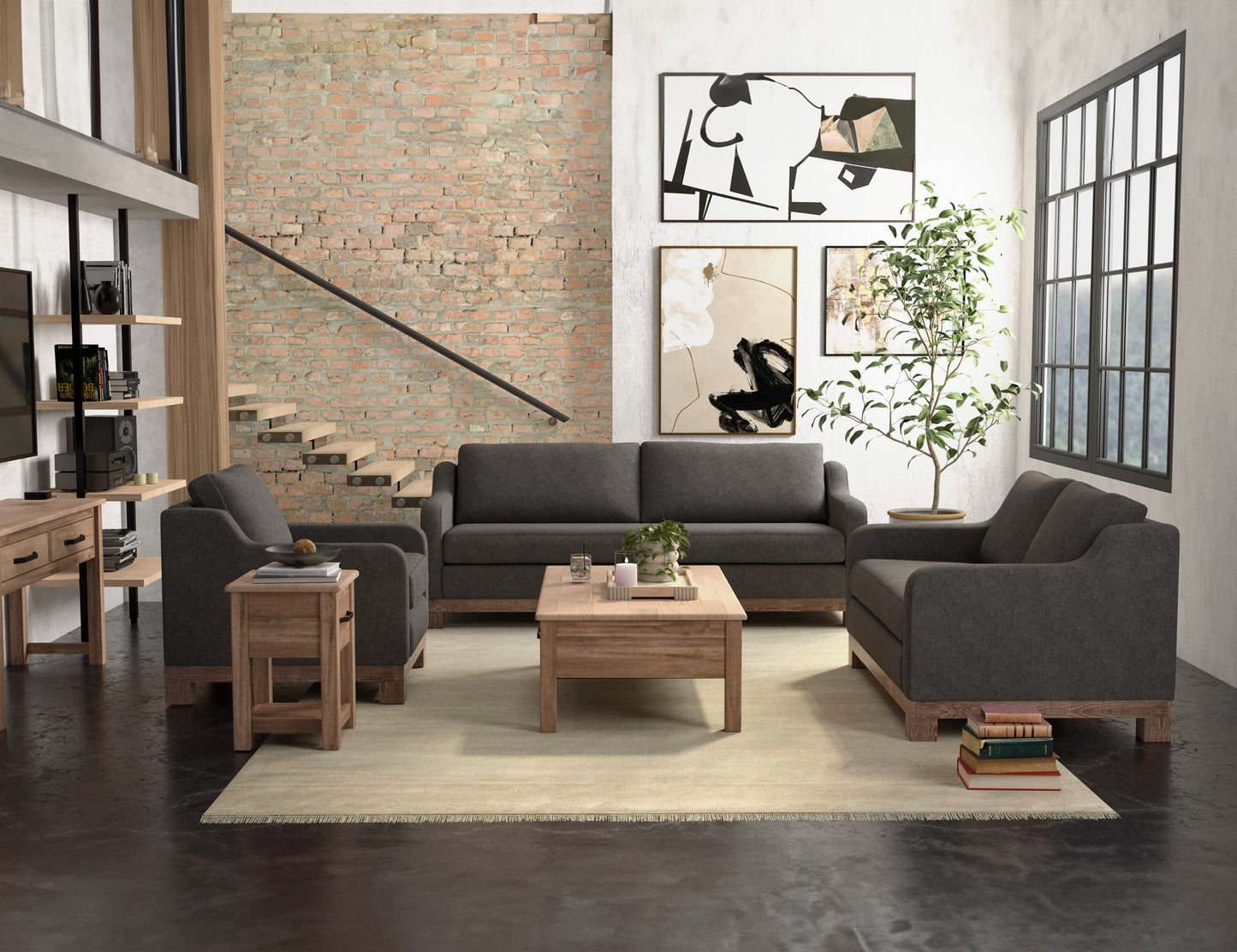 Wooden Frame & Base, Armchair - Iron Gray