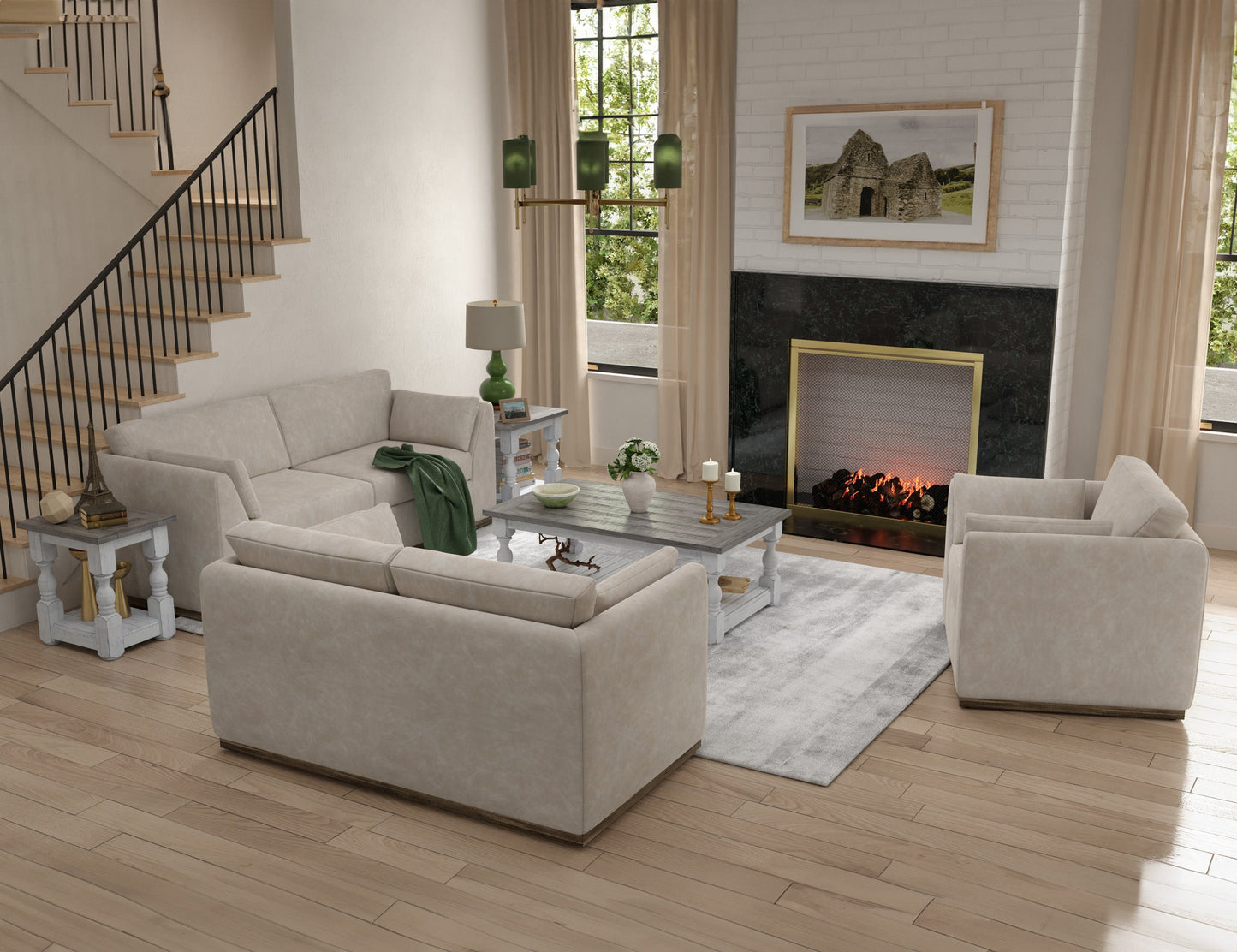 Wooden Frame & Base, Armchair - Ivory