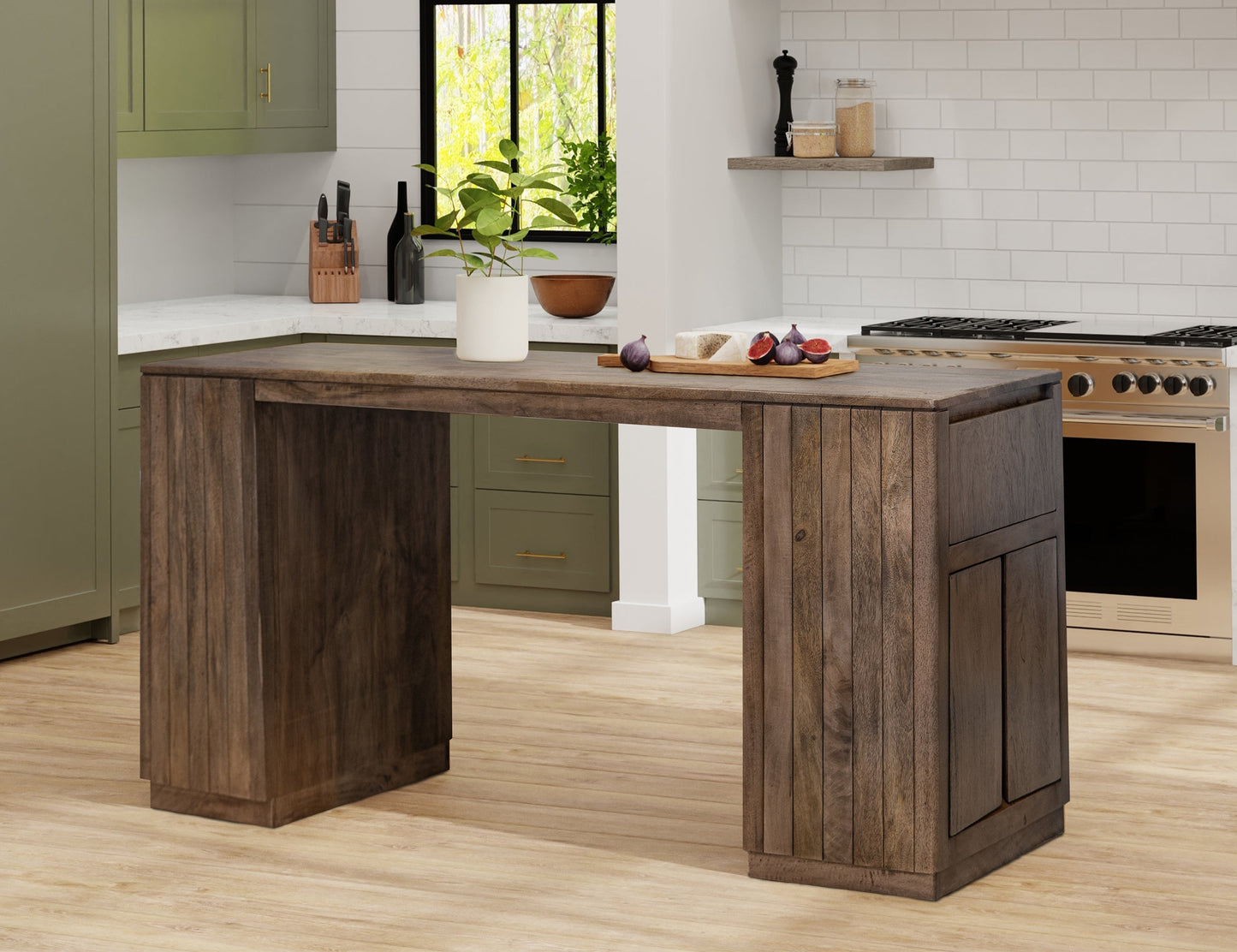 2 Drawer 4 Door Kitchen Island - Mezquite Brown