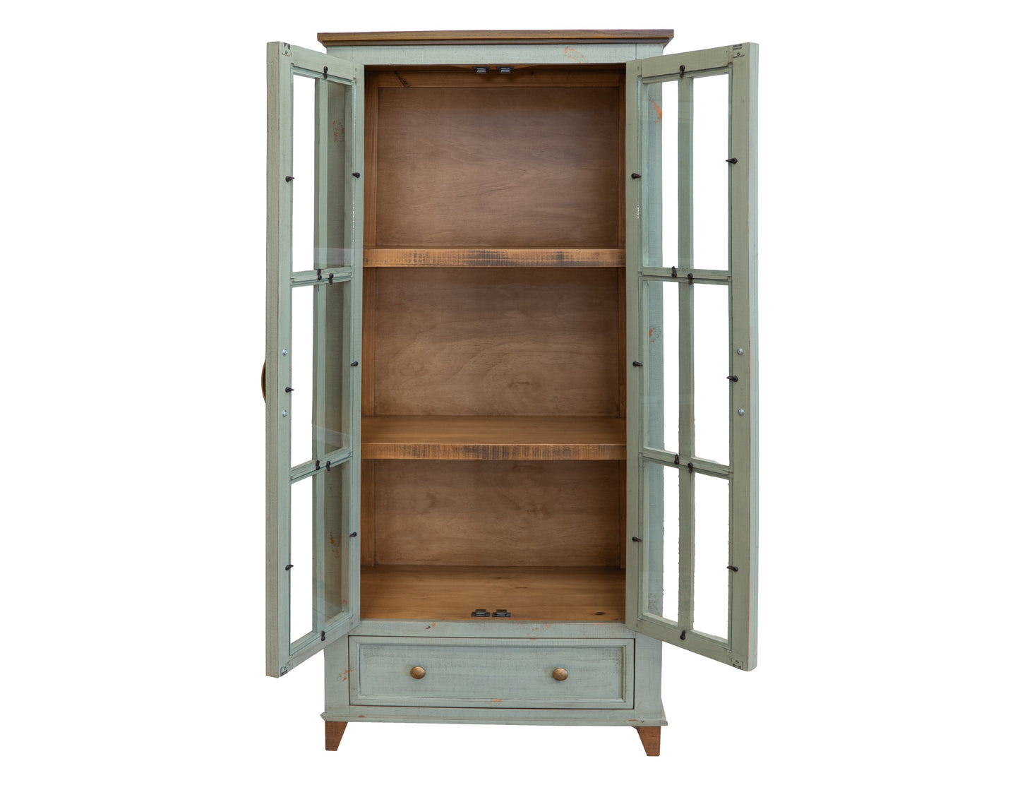 1 Drawer, 2 Glass Doors Cabinet - Sage Green