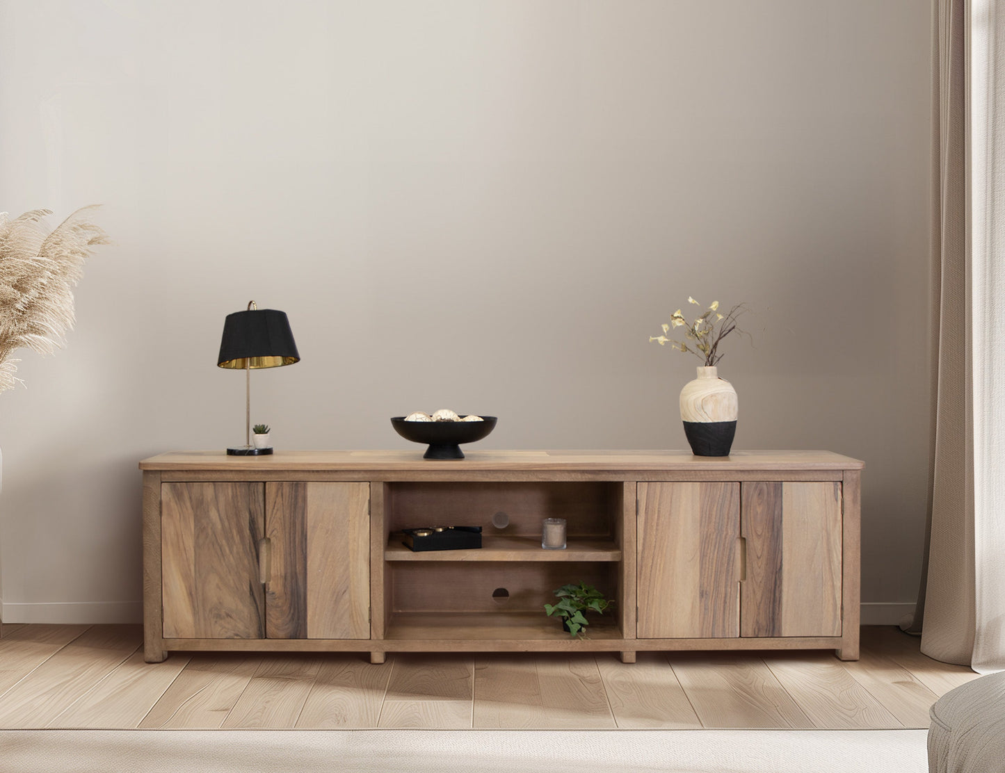 4 Door 93" TV Stand - Brown Cappuccino