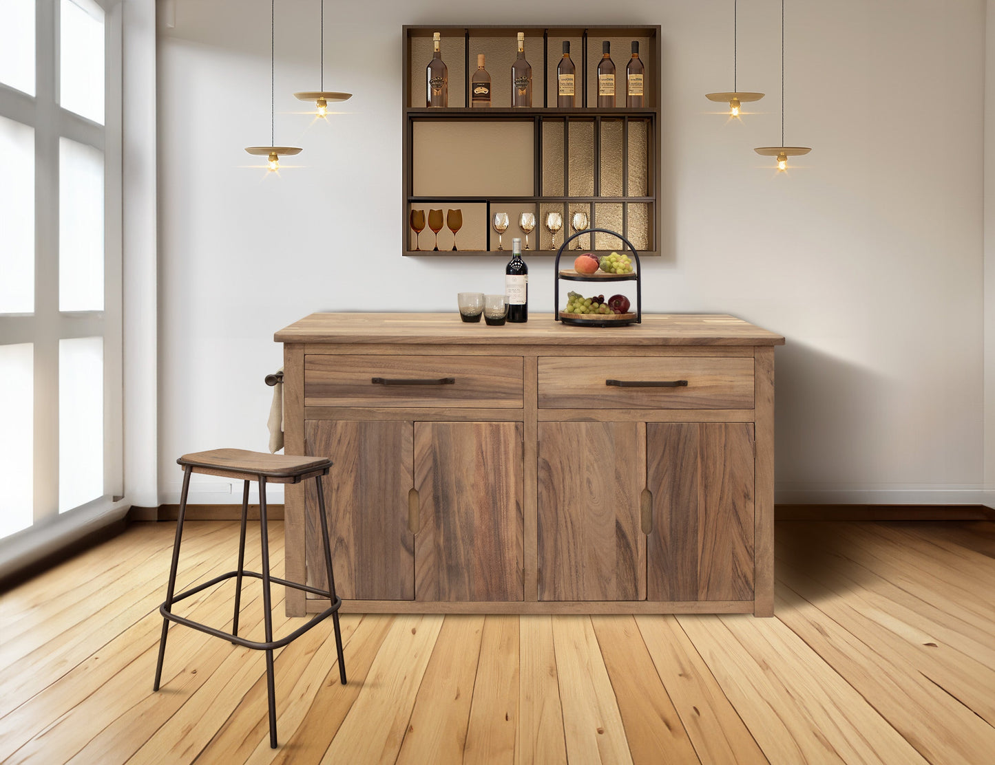 4 Door 2 Drawer Kitchen Island - Brown cappuccino