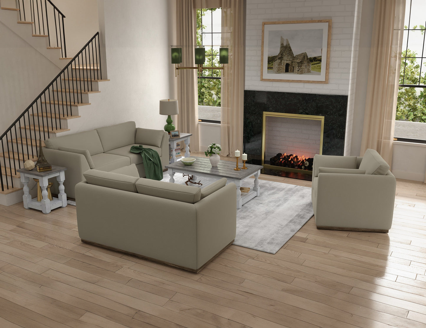 Wooden Frame & Base, Armchair - Almond Gray