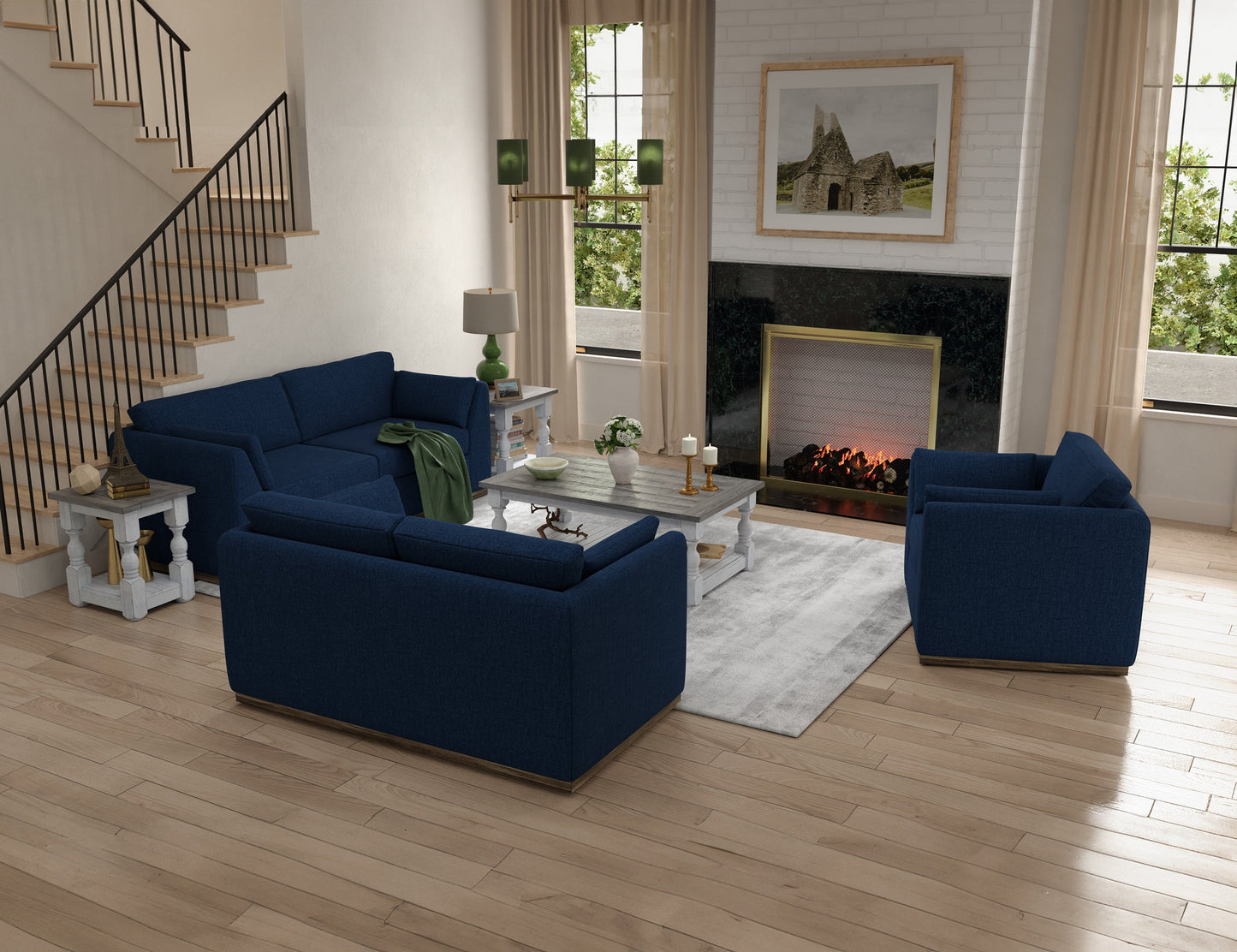 Wooden Frame & Base, Loveseat - Midnight blue