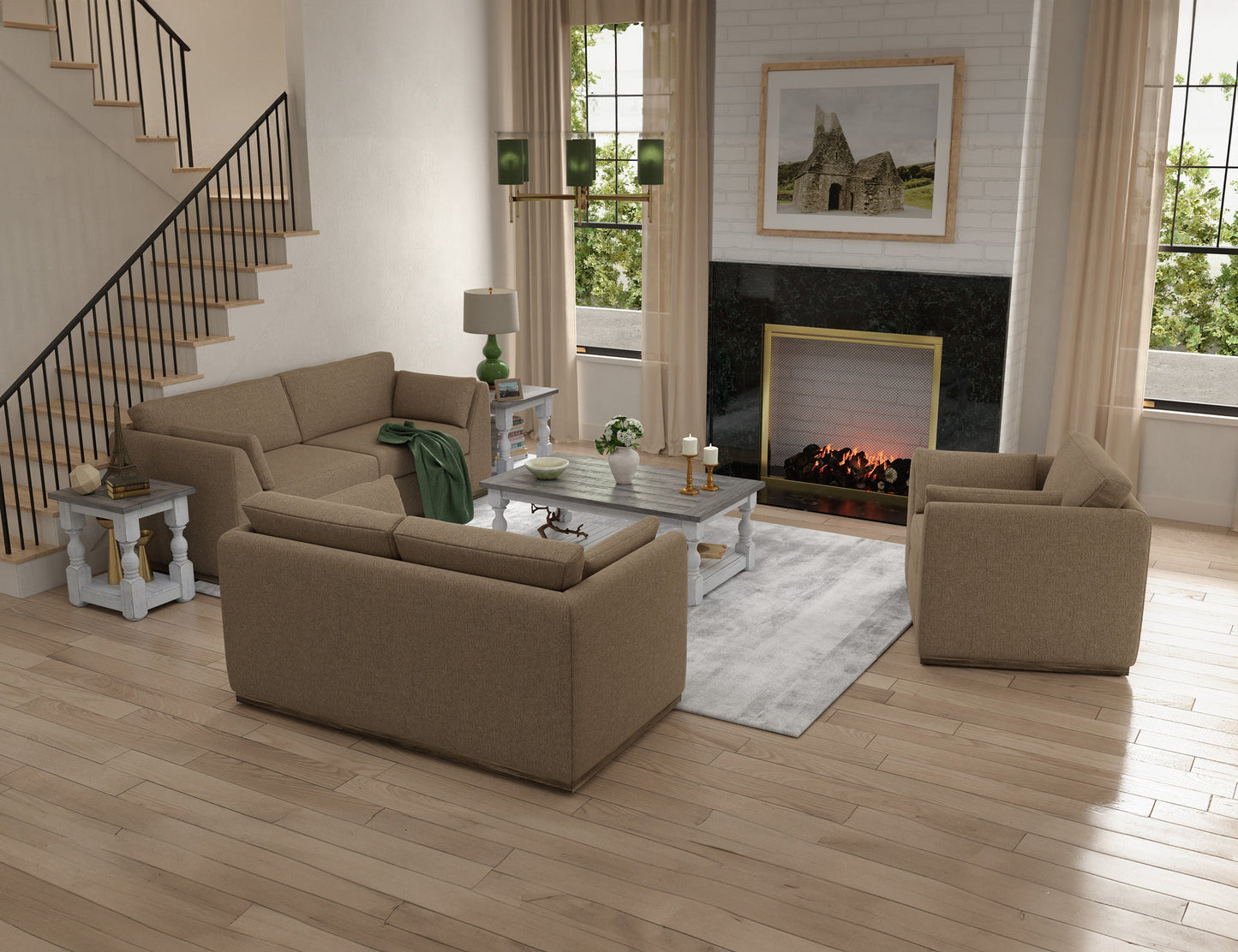 Wooden Frame & Base, Armchair - Brown Camel