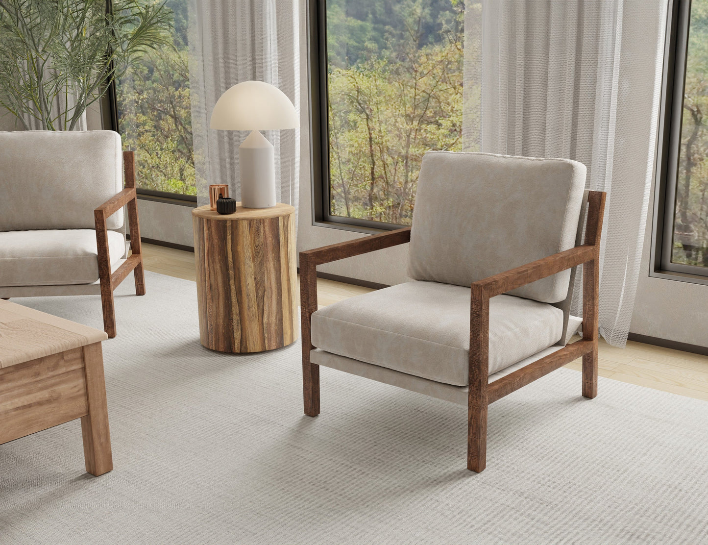 Wooden Frame, Armchair - Ivory