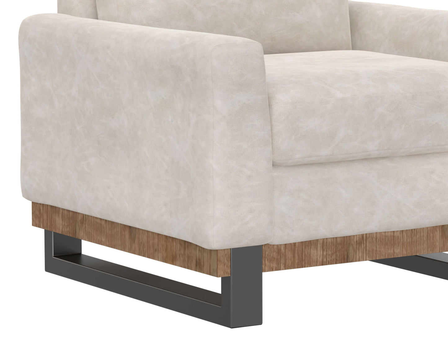 Metal & Wood Base, Armchair - Ivory