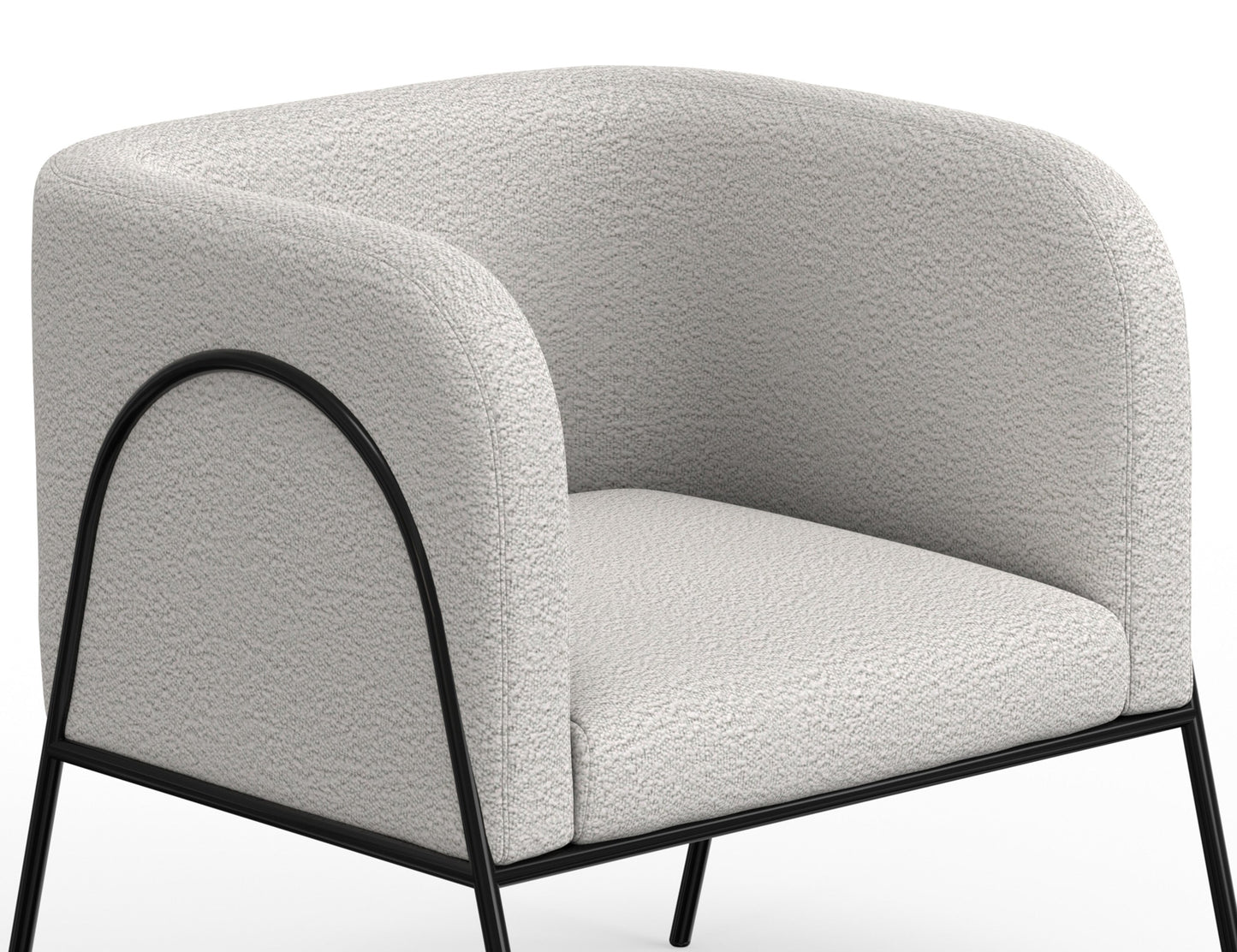 Wooden Frame & Metal Base, Armchair - Light Cream