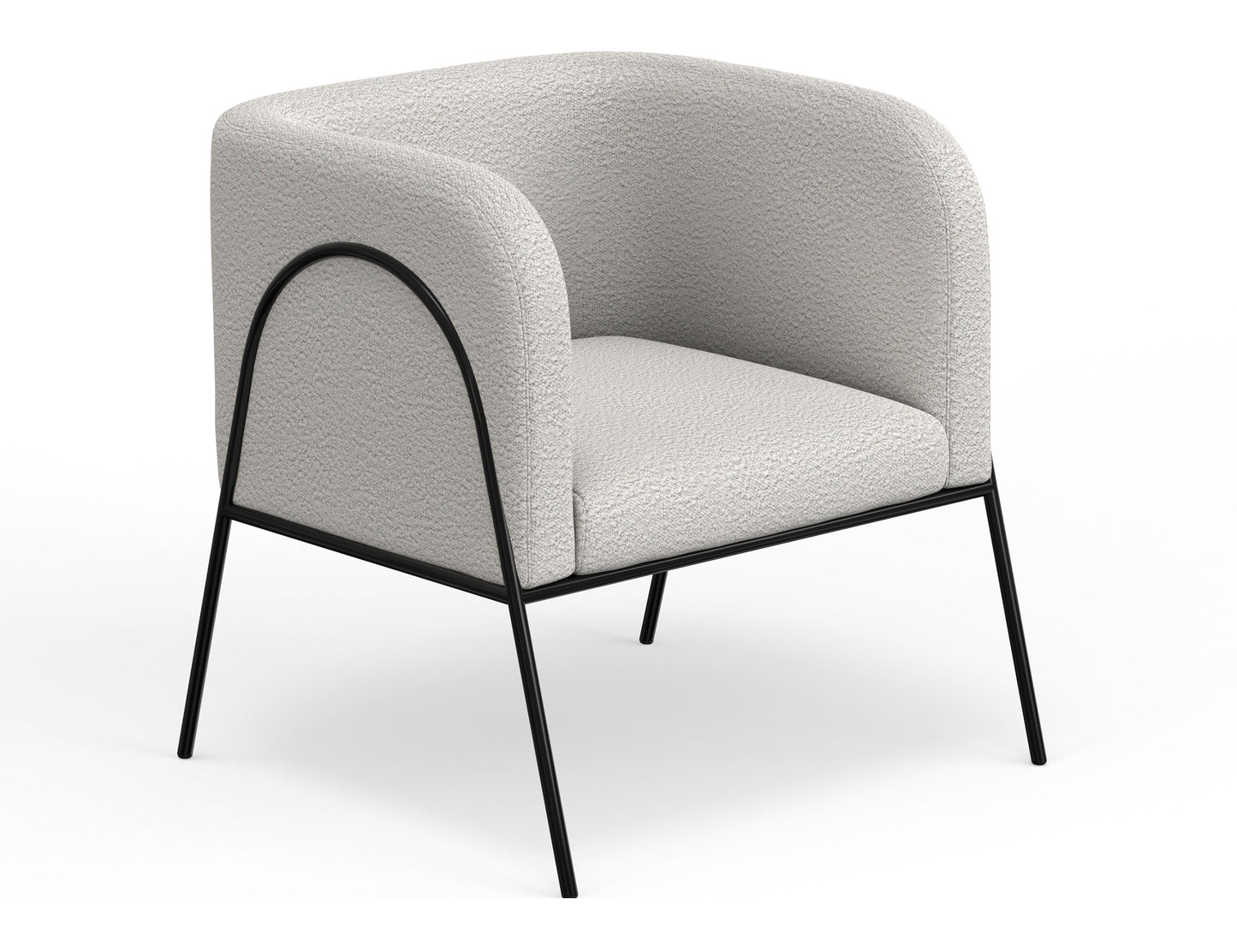 Wooden Frame & Metal Base, Armchair - Light Cream