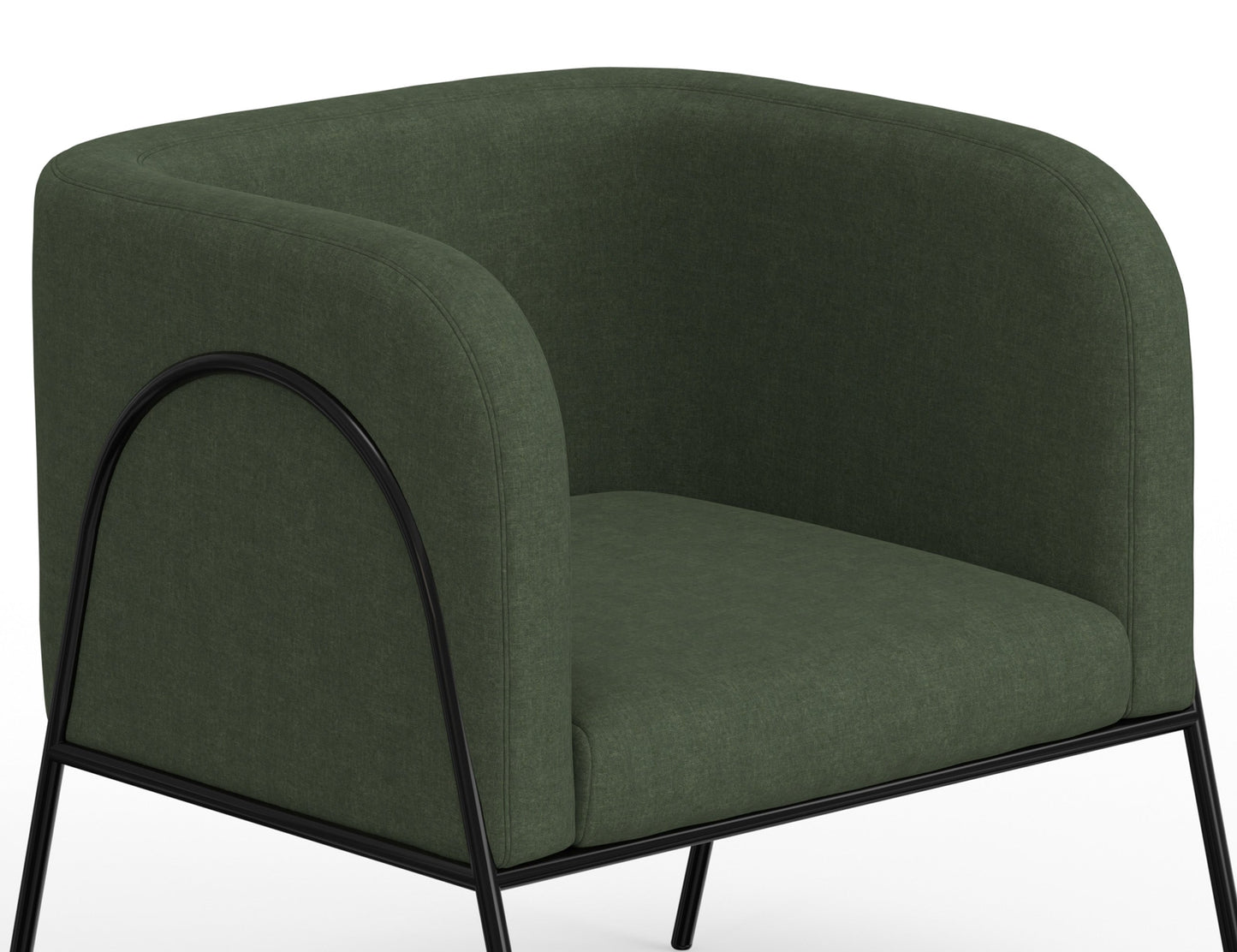 Wooden Frame & Metal Base, Armchair - Olive Green