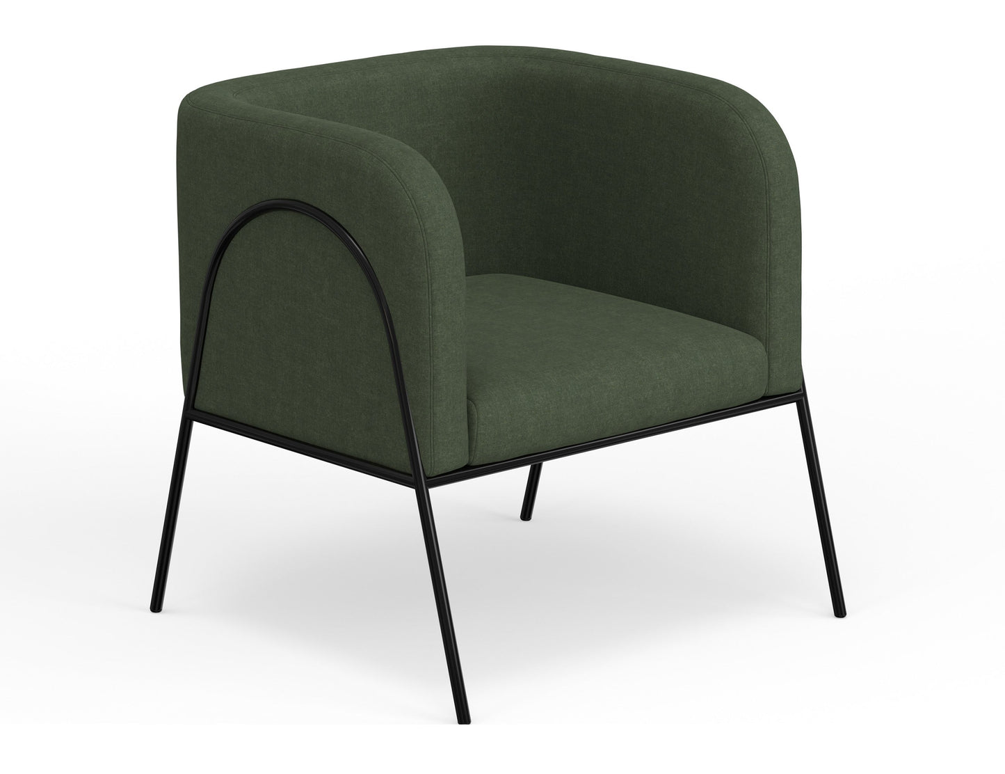 Wooden Frame & Metal Base, Armchair - Olive Green