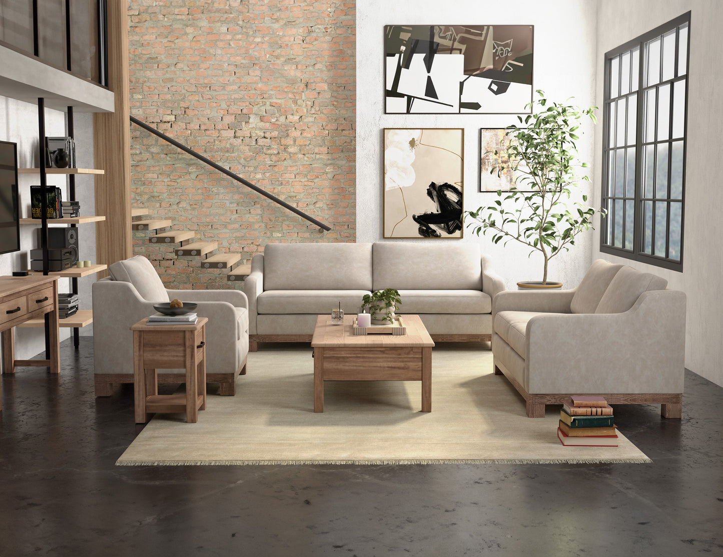 Wooden Frame & Base, Sofa - Ivory