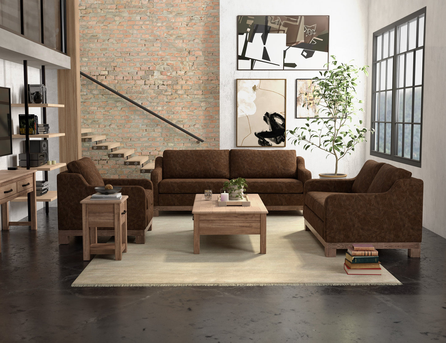 Wooden Frame & Base, Loveseat - Chocolate Brown