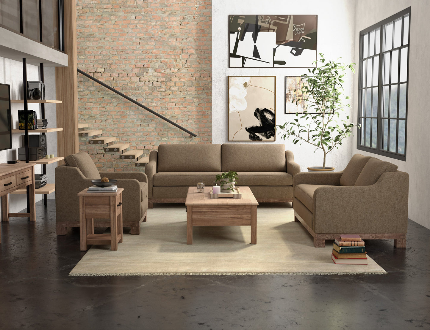 Wooden Frame & Base, Loveseat - Brown Camel