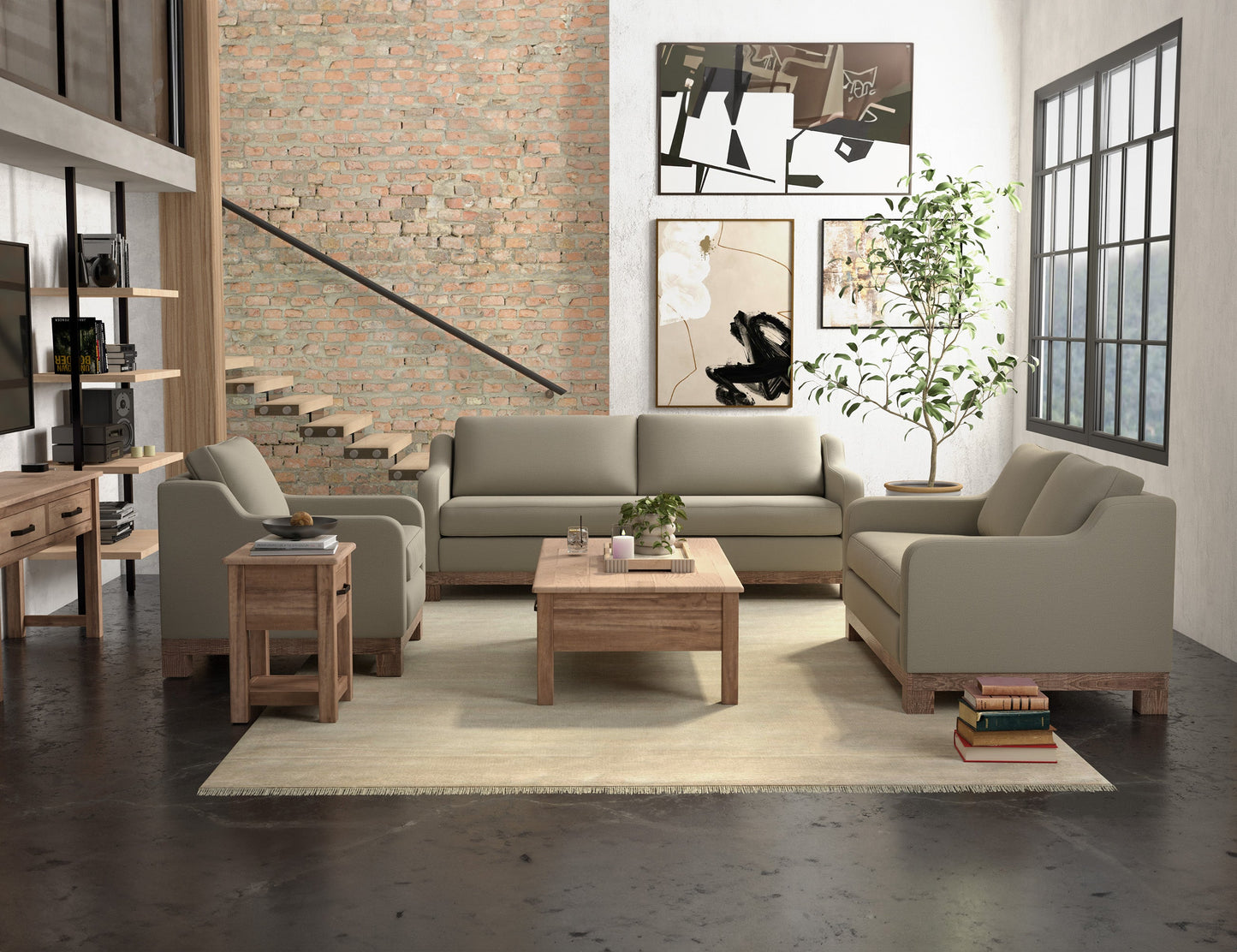 Wooden Frame & Base, Loveseat - Almond Gray