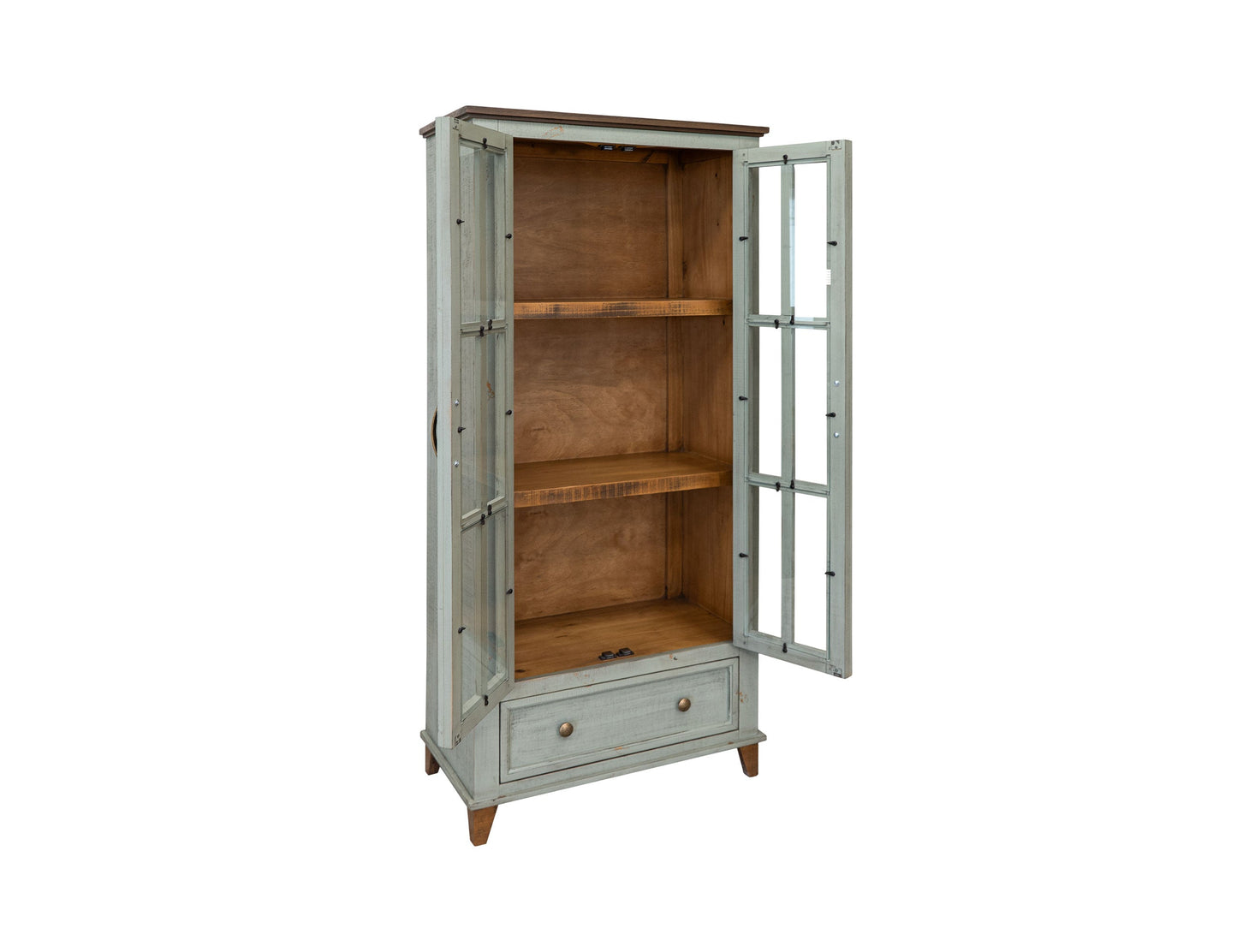 1 Drawer, 2 Glass Doors Cabinet - Sage Green