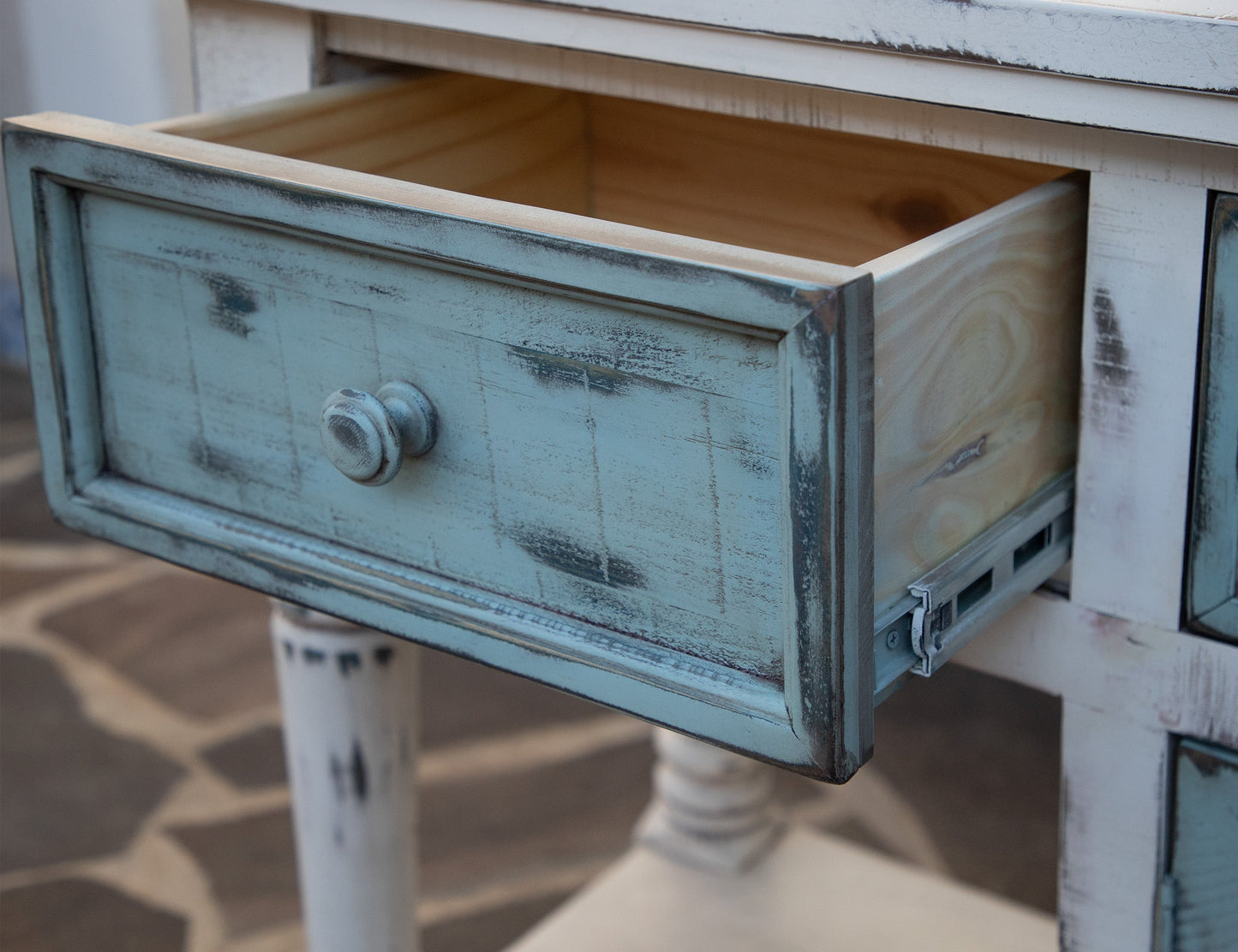 3 Drawer 2 Doors 70" TV Stand - Off White / Sky Blue