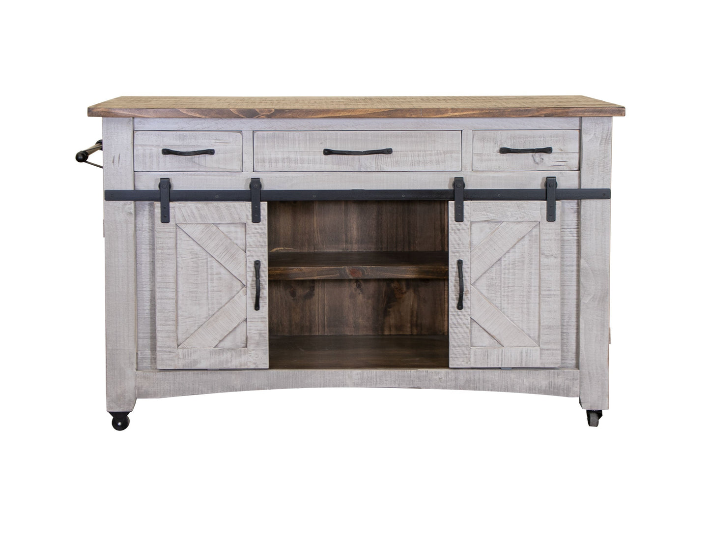 3 Drawer 6 Door Kitchen Island - Light Gray & Brown