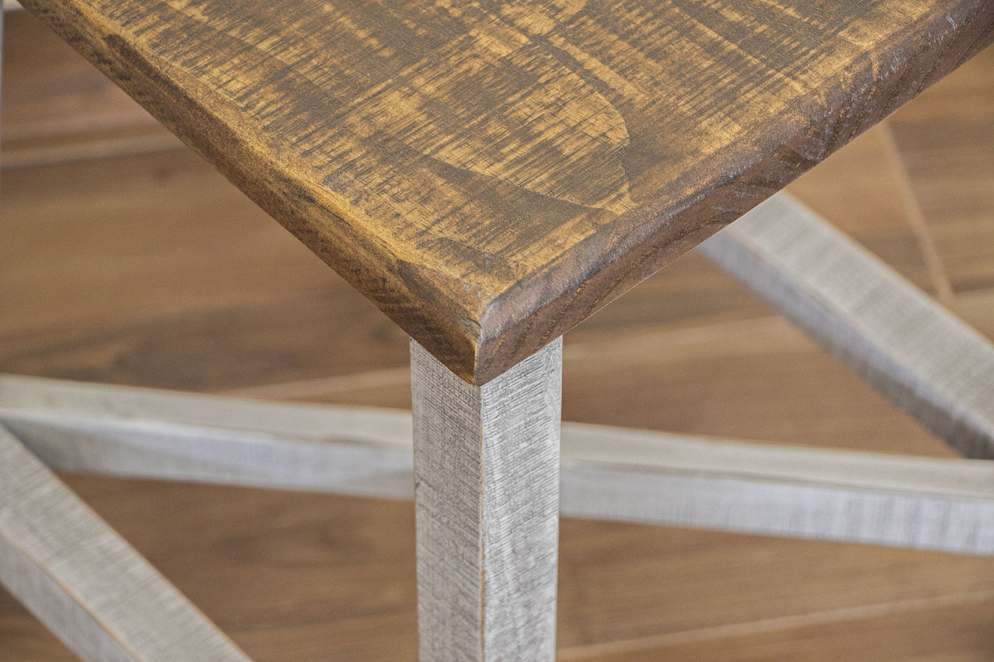24" Wooden Stool - Light Gray & Brown