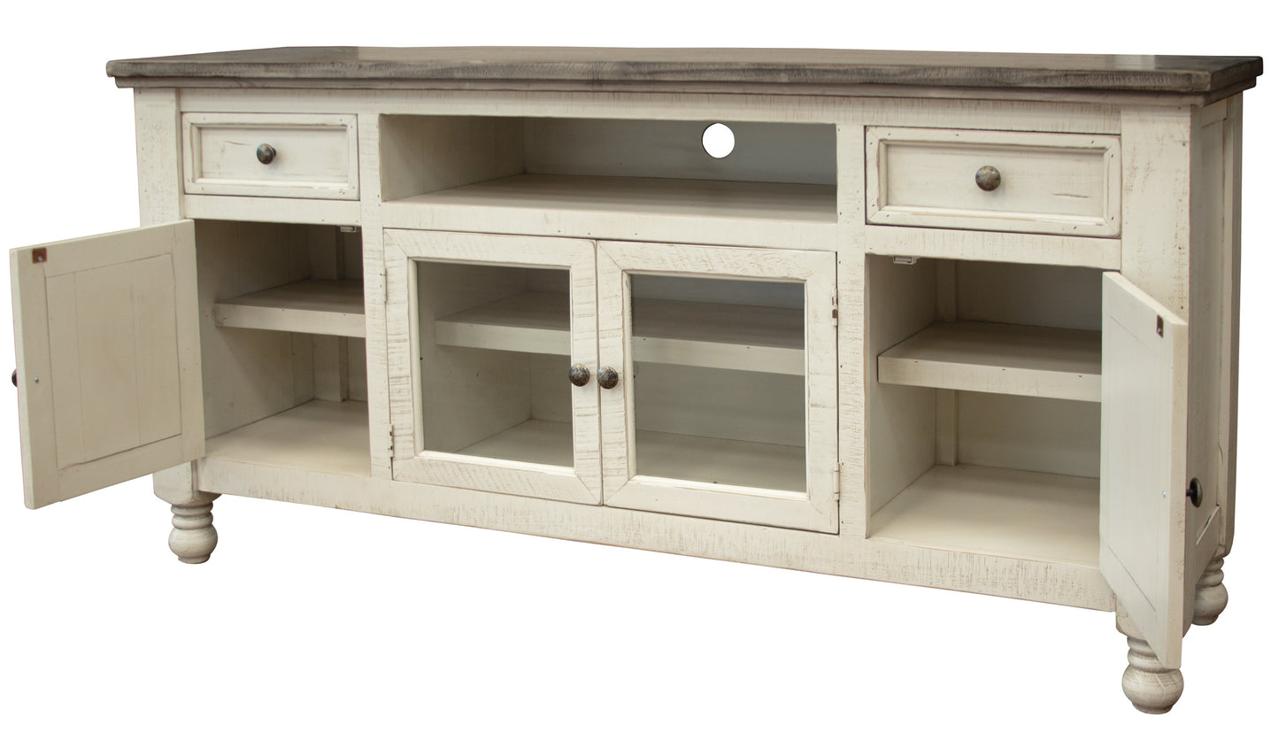 2 Drawer 4 Doors 70" TV Stand - Antiqued Ivory & Weathered Gray